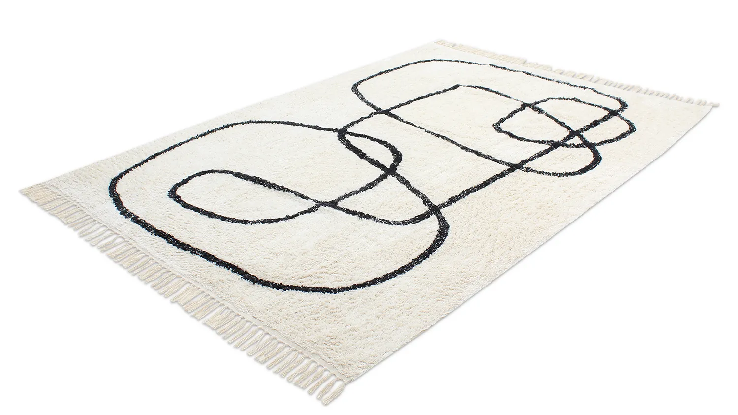 Hochflorteppiche - Bavello Natural Cotton Shaggy (offwhite/schwarz)