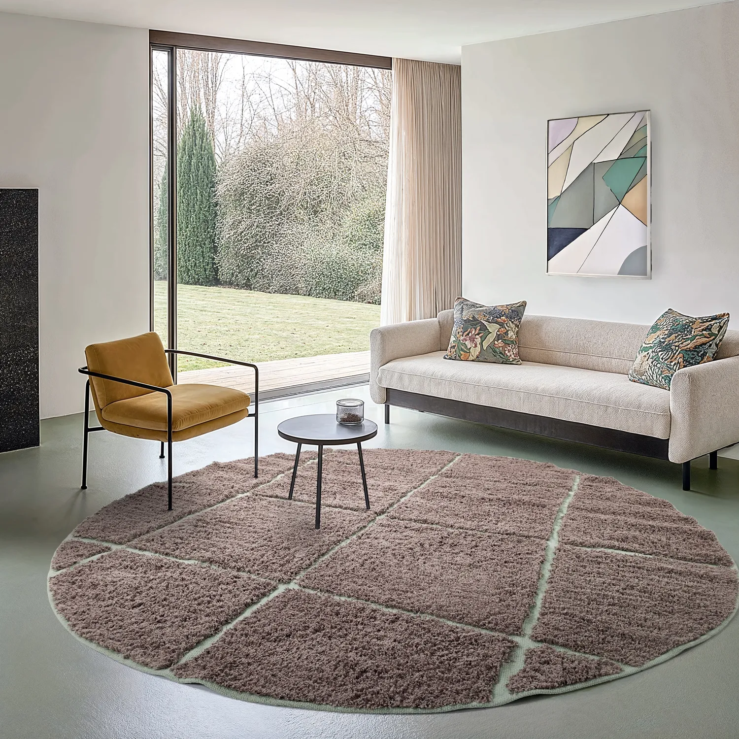 Runde Teppiche - Bellevue Natural Cotton Shaggy (taupe/grün)