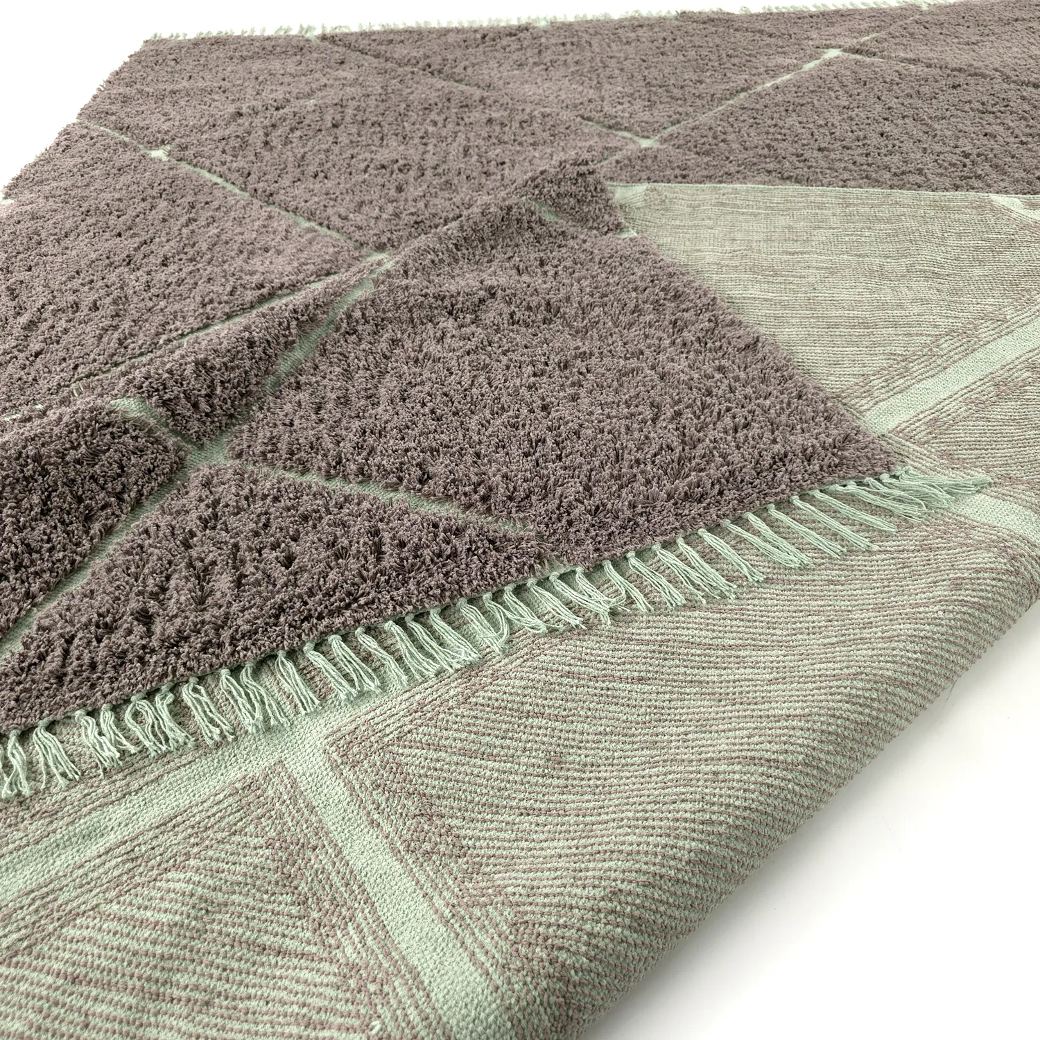 Hochflorteppiche - Bellevue Natural Cotton Shaggy (taupe/grün)