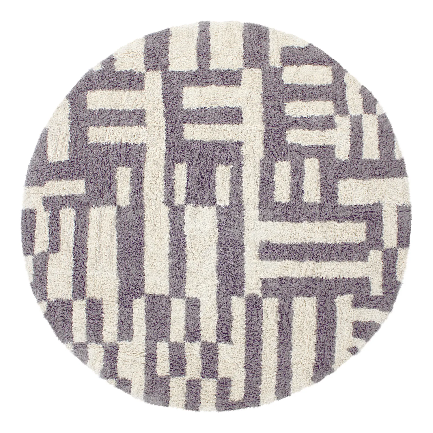 Runde Teppiche - Bergamo Natural Cotton Shaggy (grau/weiß)