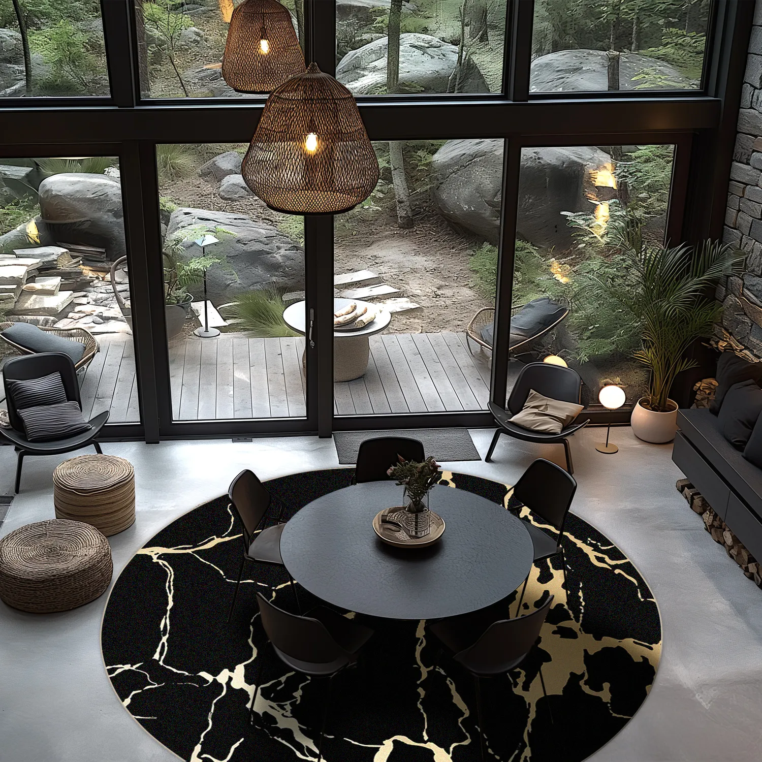 Rund Teppich - Cesina (schwarz/gold)