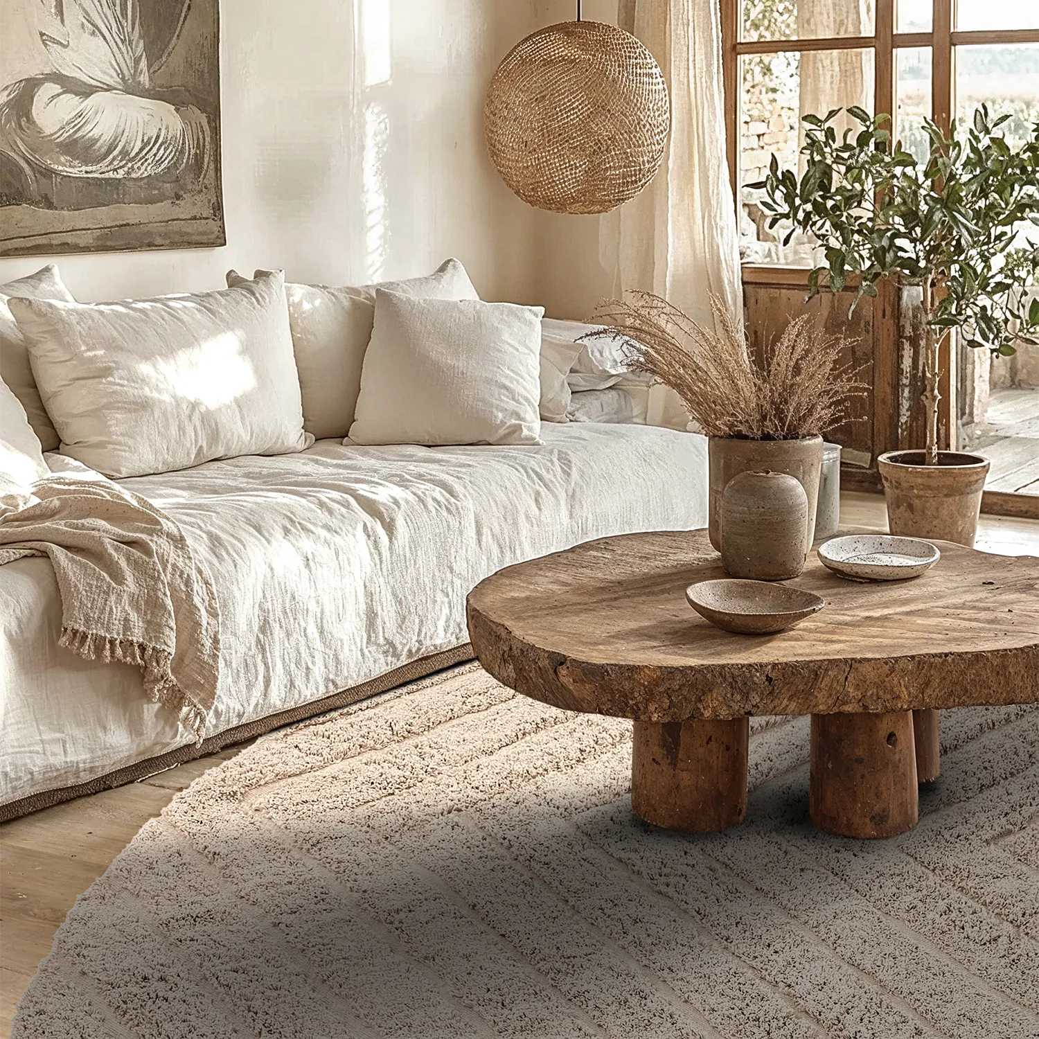 Runde Teppiche - Conara Natural Cotton Shaggy (beige)