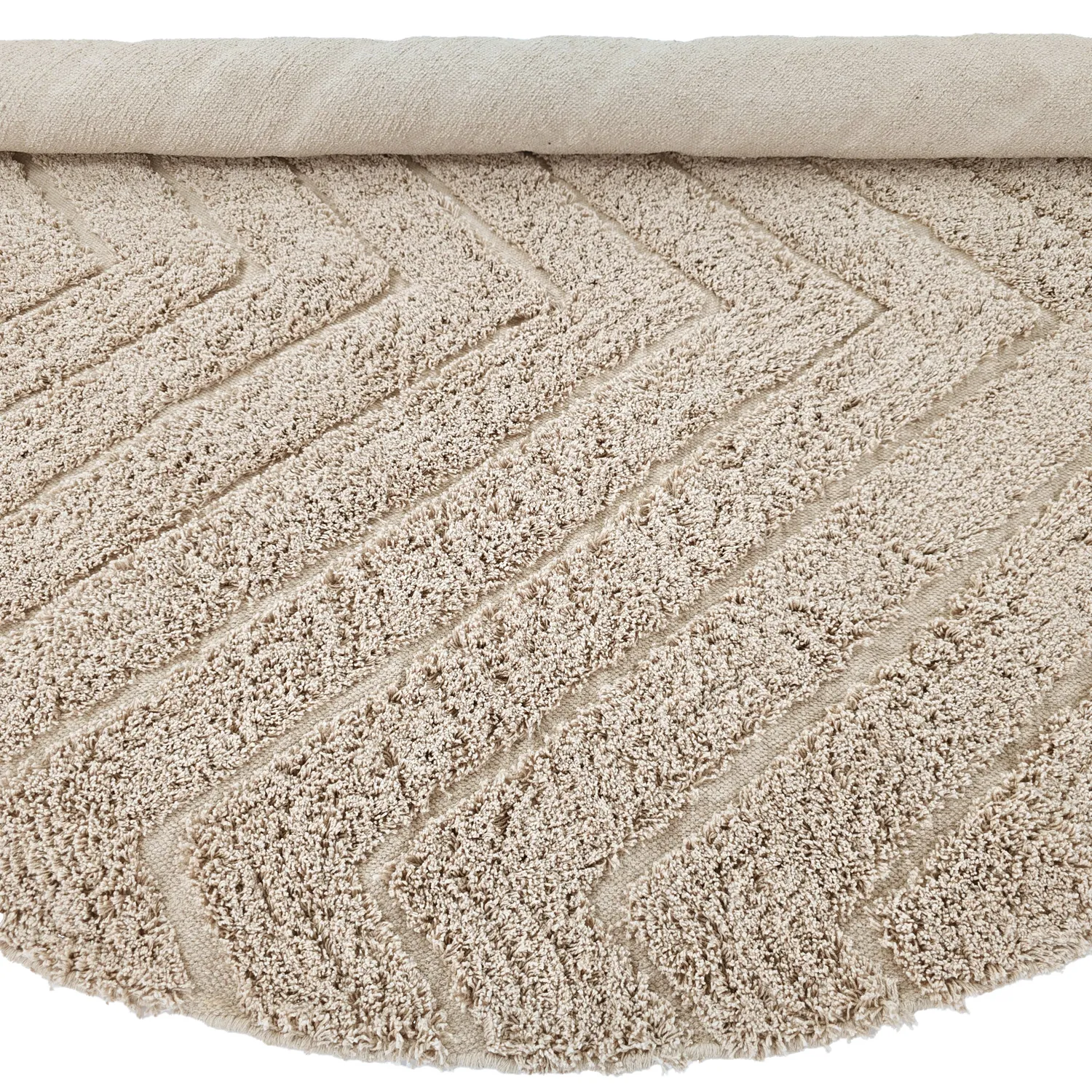 Runde Teppiche - Conara Natural Cotton Shaggy (beige)
