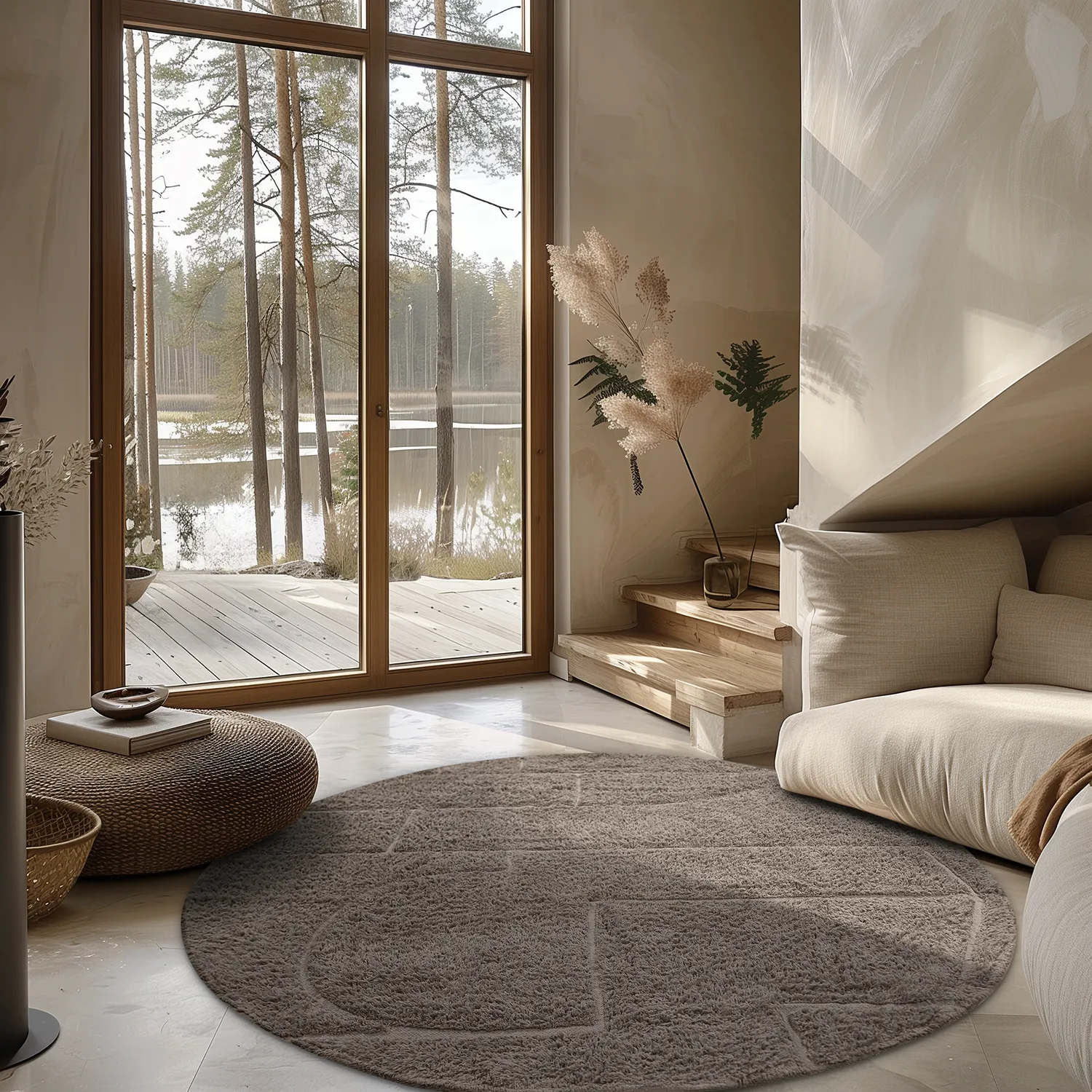 Runde Teppiche - Cremona Natural Cotton Shaggy (taupe)