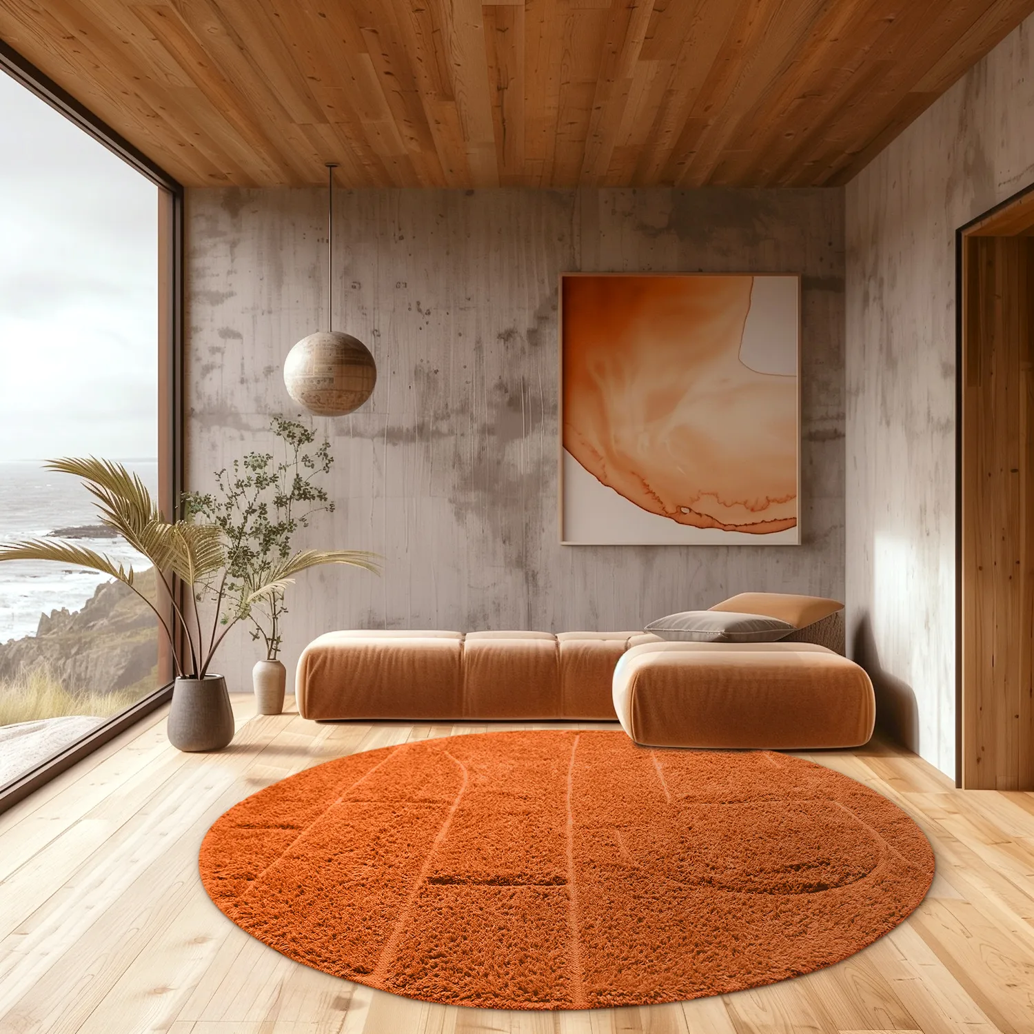Runde Teppiche - Cremona Natural Cotton Shaggy (orange)