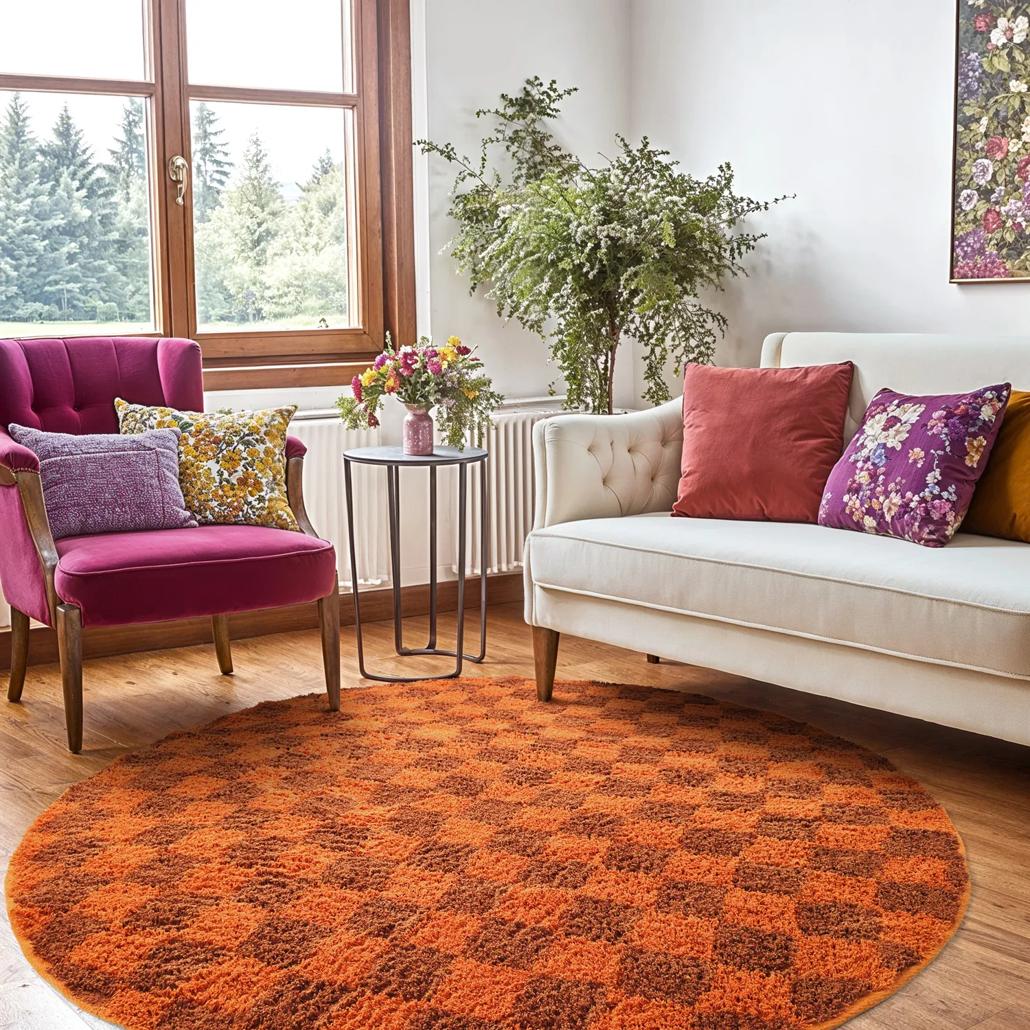 Runde Teppiche - Elsey Natural Cotton Shaggy (orange/rot)
