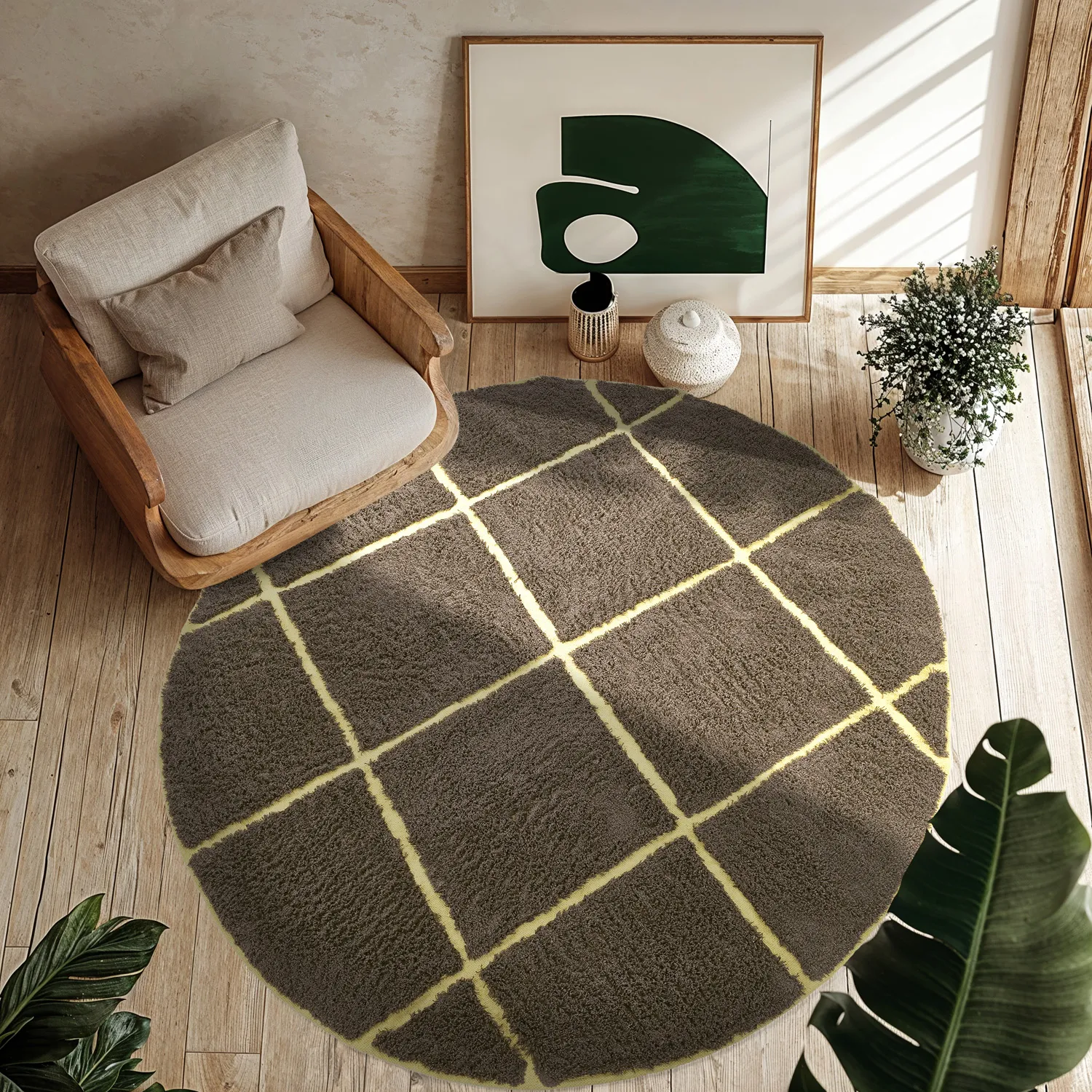 Runde Teppiche - Bellevue Natural Cotton Shaggy (braun/gelb)