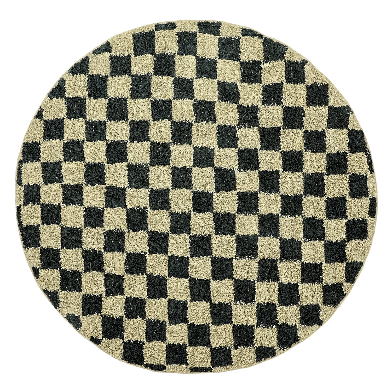 Runde Teppiche - Elsey Natural Cotton Shaggy (schwarz/beige)