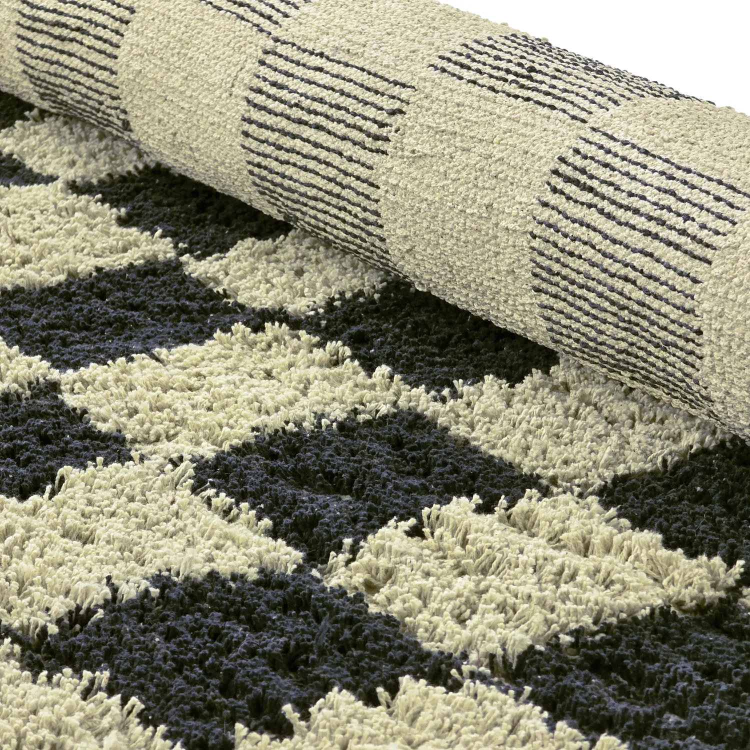 Runde Teppiche - Elsey Natural Cotton Shaggy (schwarz/beige)