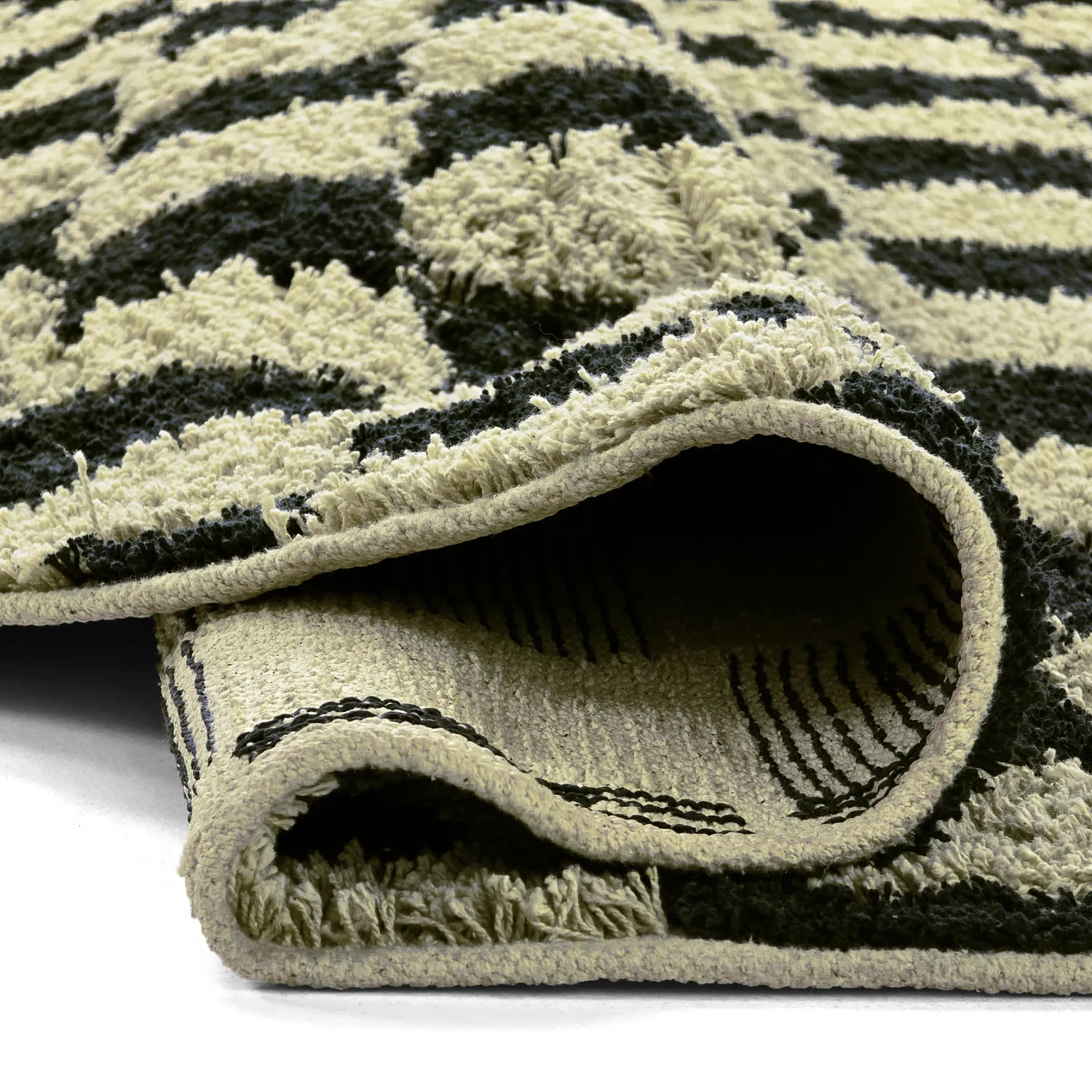 Runde Teppiche - Elsey Natural Cotton Shaggy (schwarz/beige)