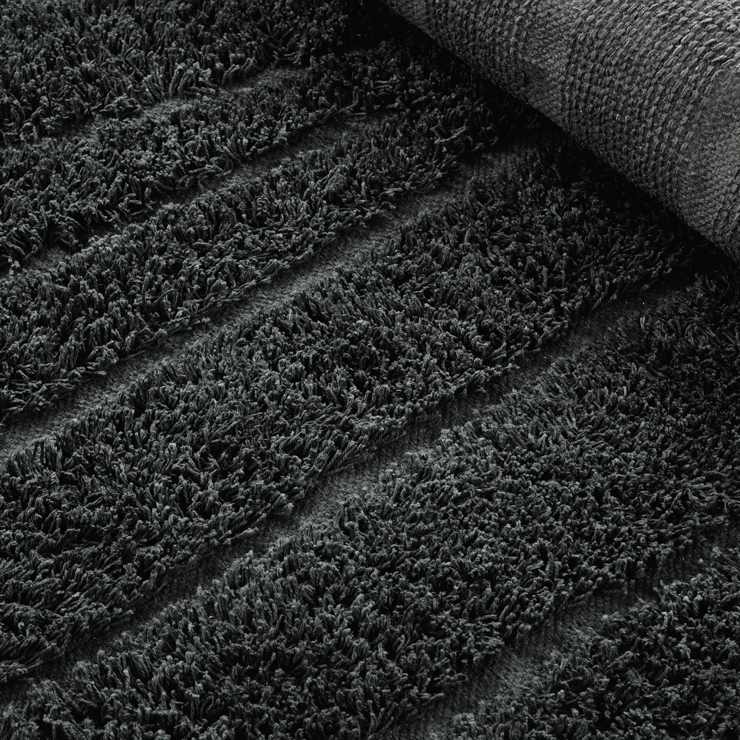 Runde Teppiche - Farley Natural Cotton Shaggy (schwarz)