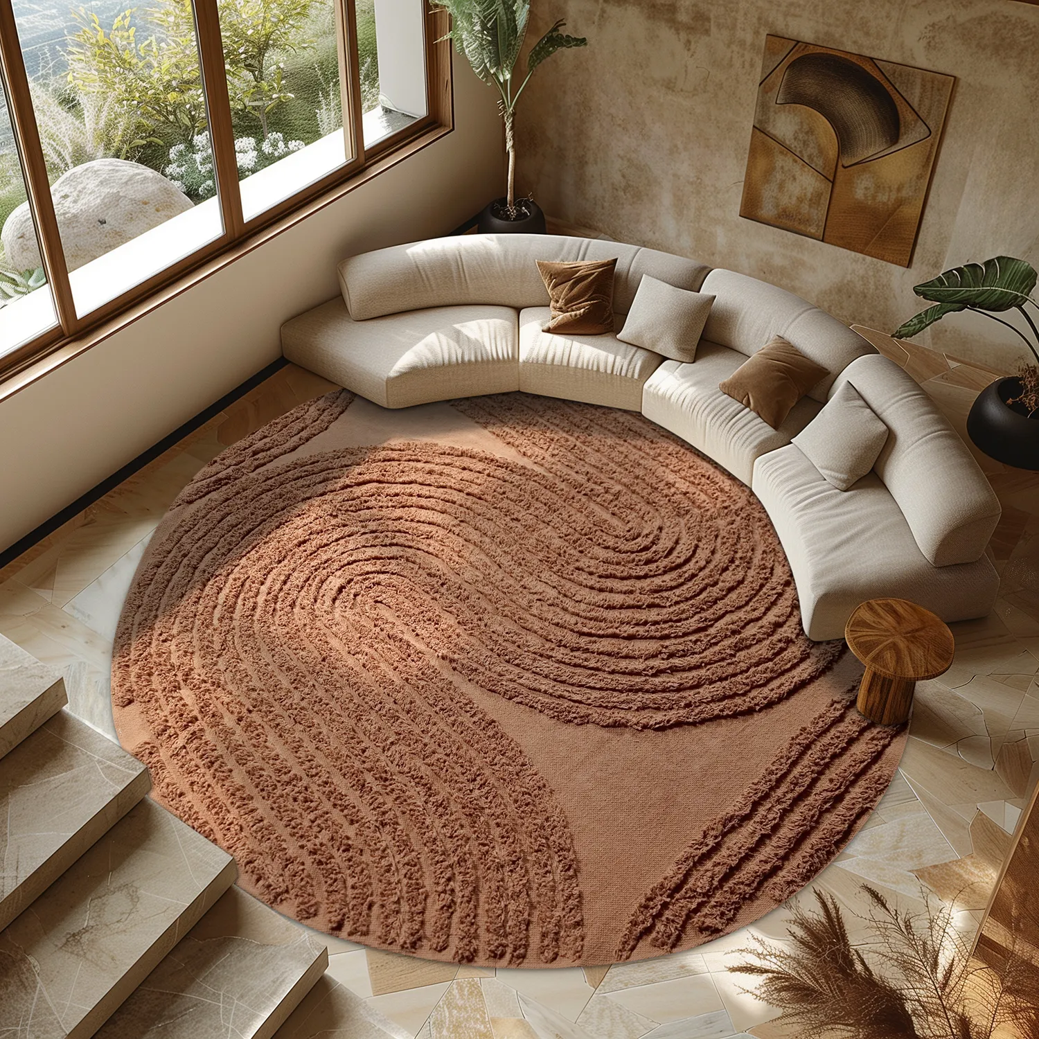 Runde Teppiche - Jovie Natural Cotton Shaggy (terrakotta)