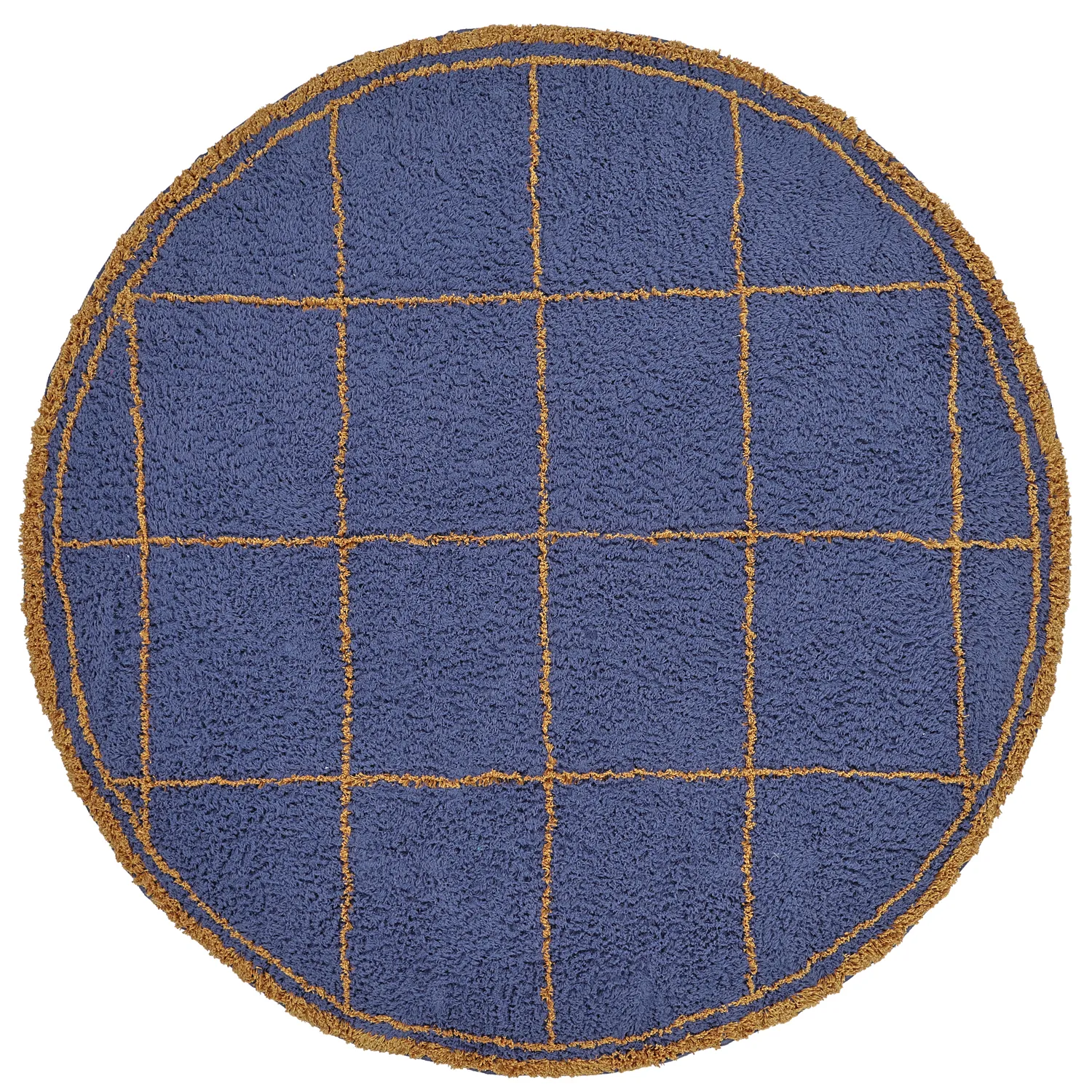 Rund Teppich - Lana Natural Cotton Shaggy (blau/gelb)