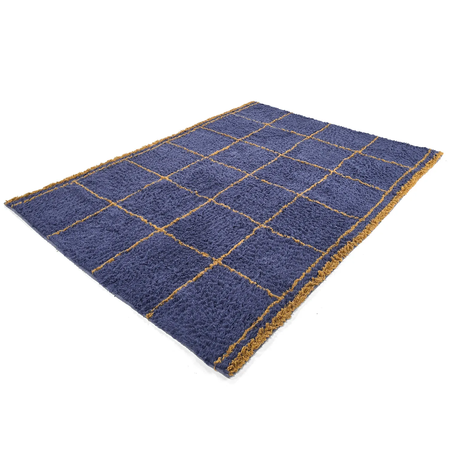 Hochflorteppiche - Lana Natural Cotton Shaggy (blau/gelb)