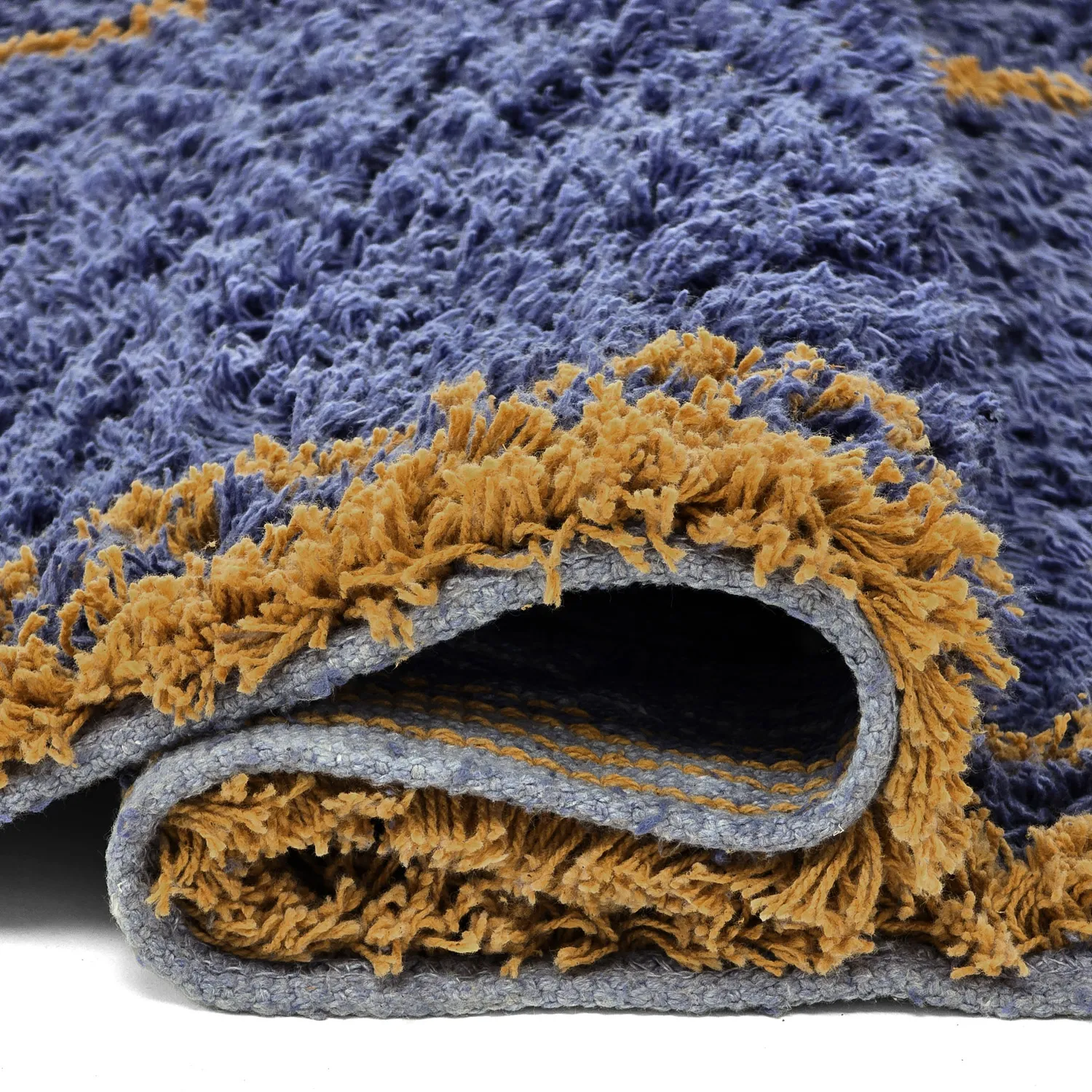Hochflorteppiche - Lana Natural Cotton Shaggy (blau/gelb)