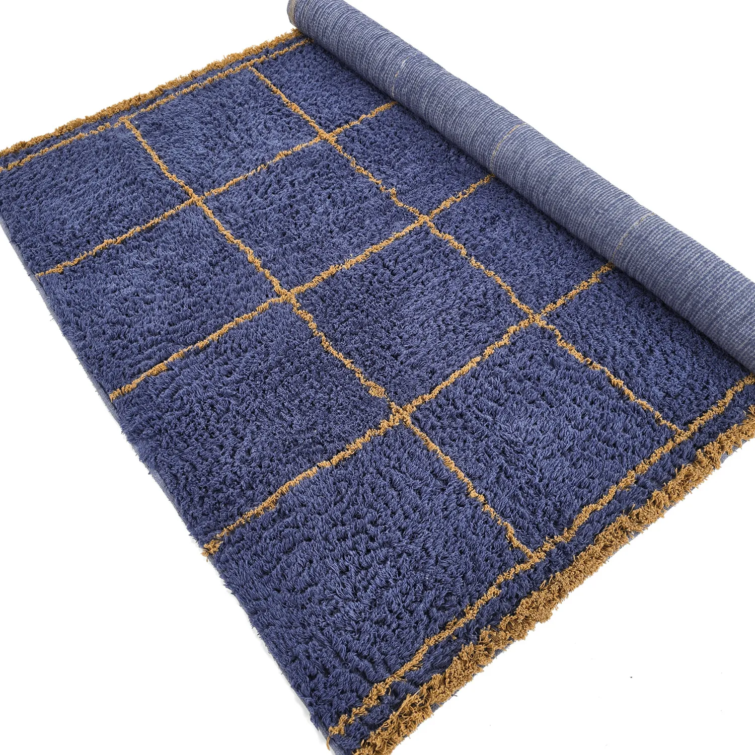 Hochflorteppiche - Lana Natural Cotton Shaggy (blau/gelb)