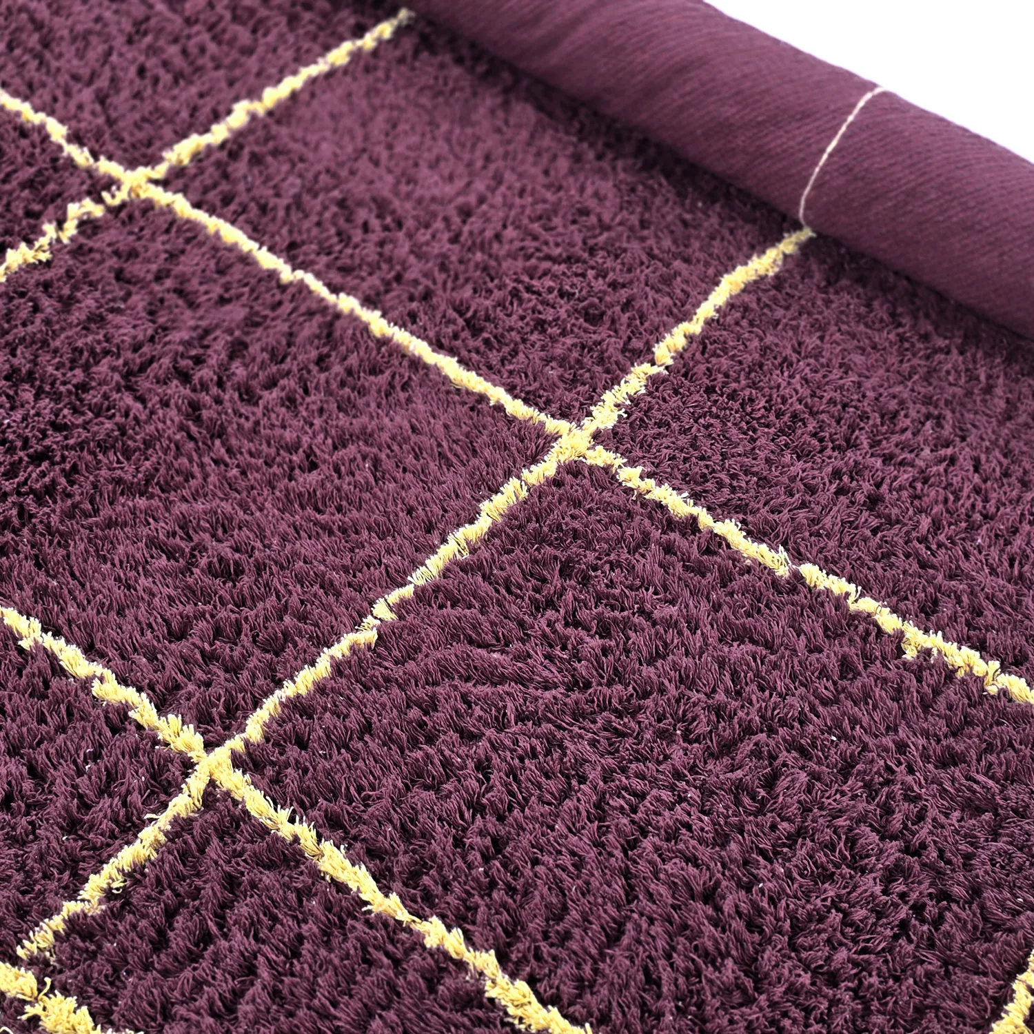 Rund Teppich - Lana Natural Cotton Shaggy (bordeaux/gelb)