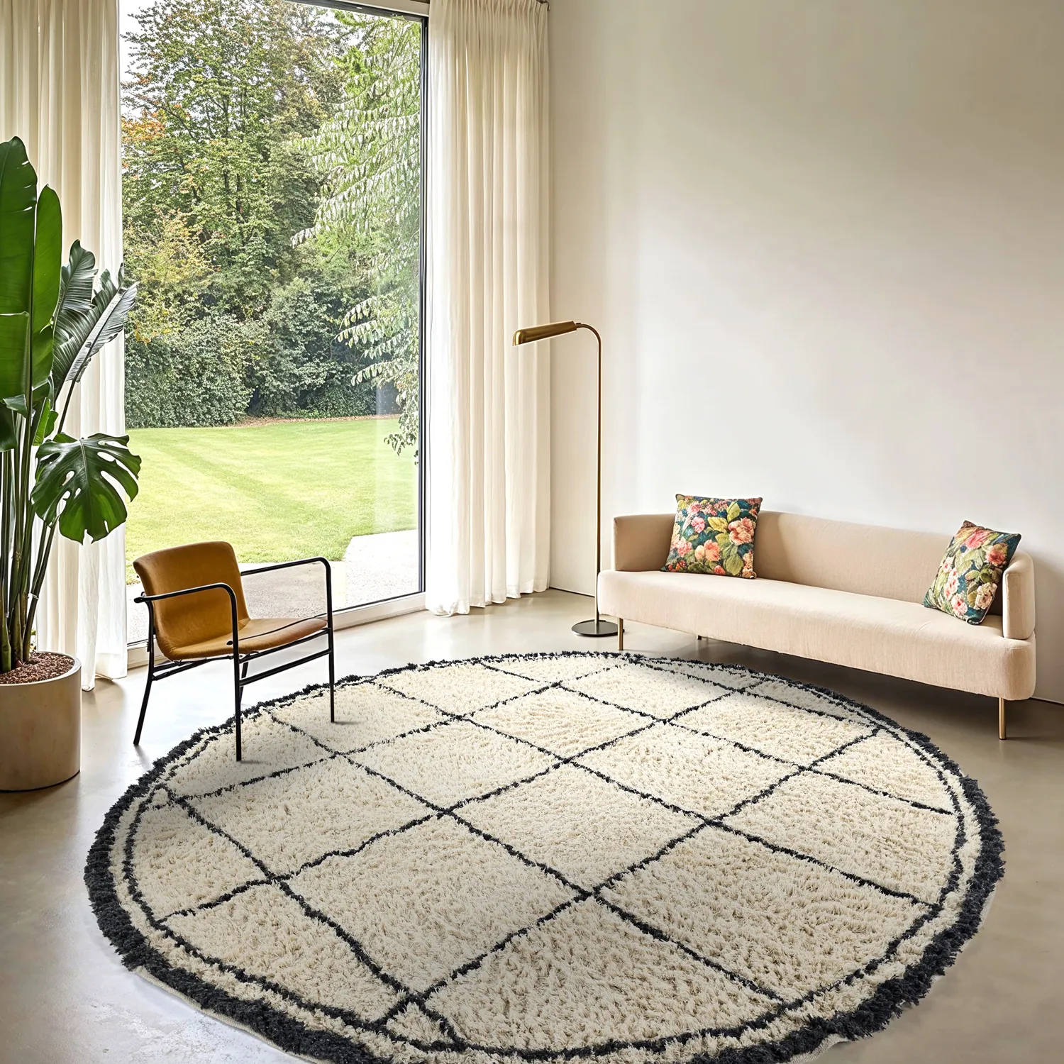 Rund Teppich - Lana Natural Cotton Shaggy (creme/dunkelgrau)