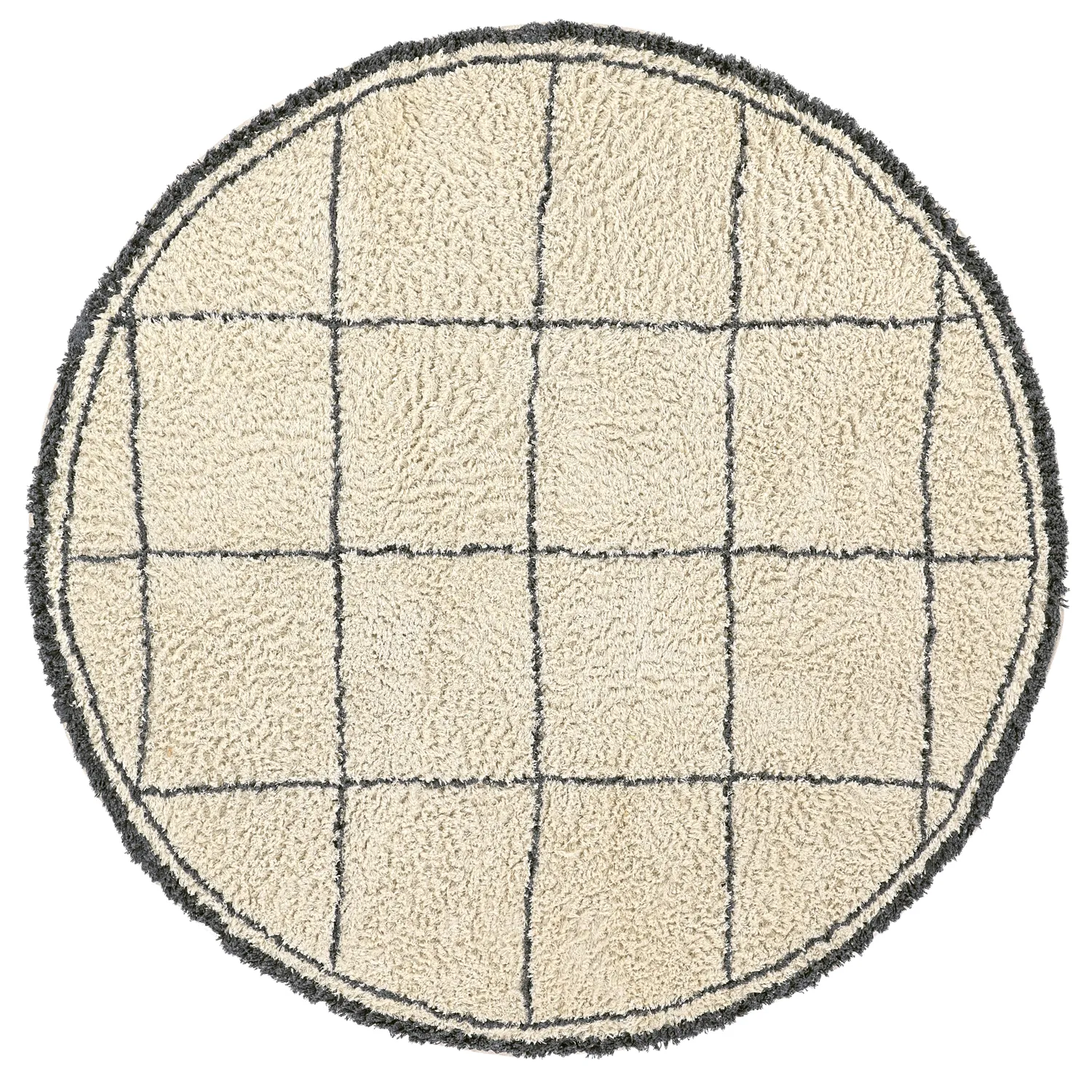 Rund Teppich - Lana Natural Cotton Shaggy (creme/dunkelgrau)