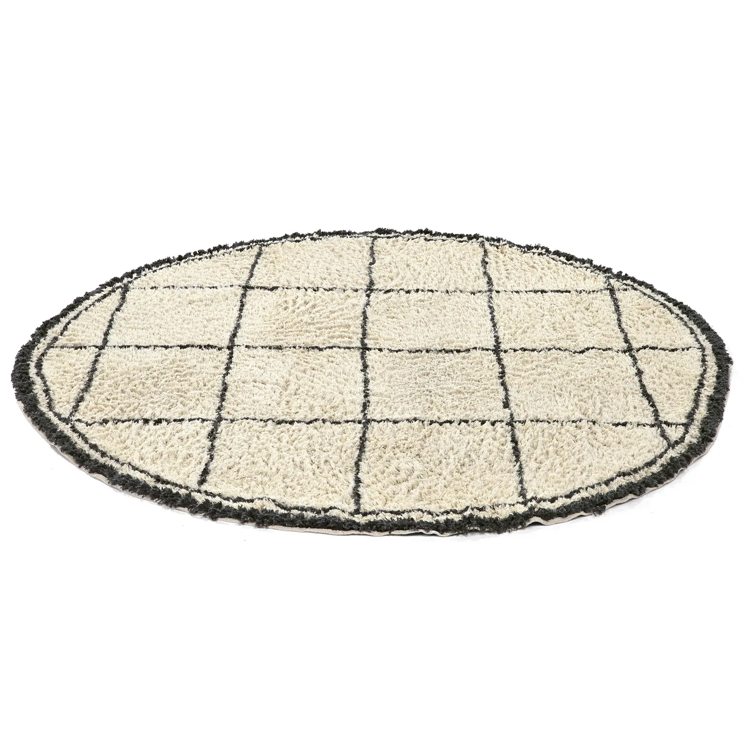 Rund Teppich - Lana Natural Cotton Shaggy (creme/dunkelgrau)