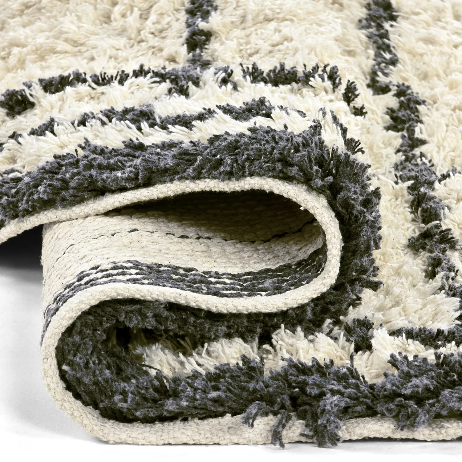 Rund Teppich - Lana Natural Cotton Shaggy (creme/dunkelgrau)