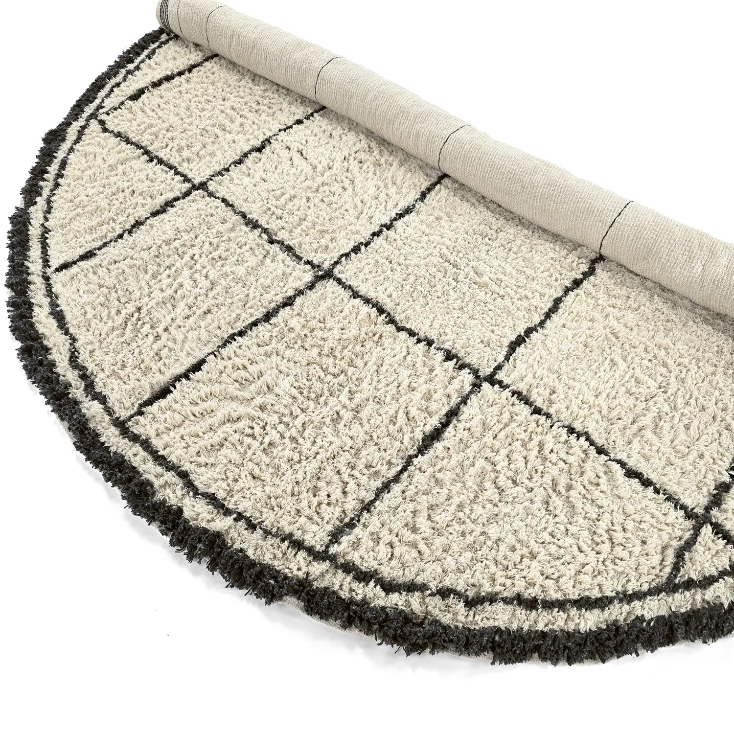 Rund Teppich - Lana Natural Cotton Shaggy (creme/dunkelgrau)