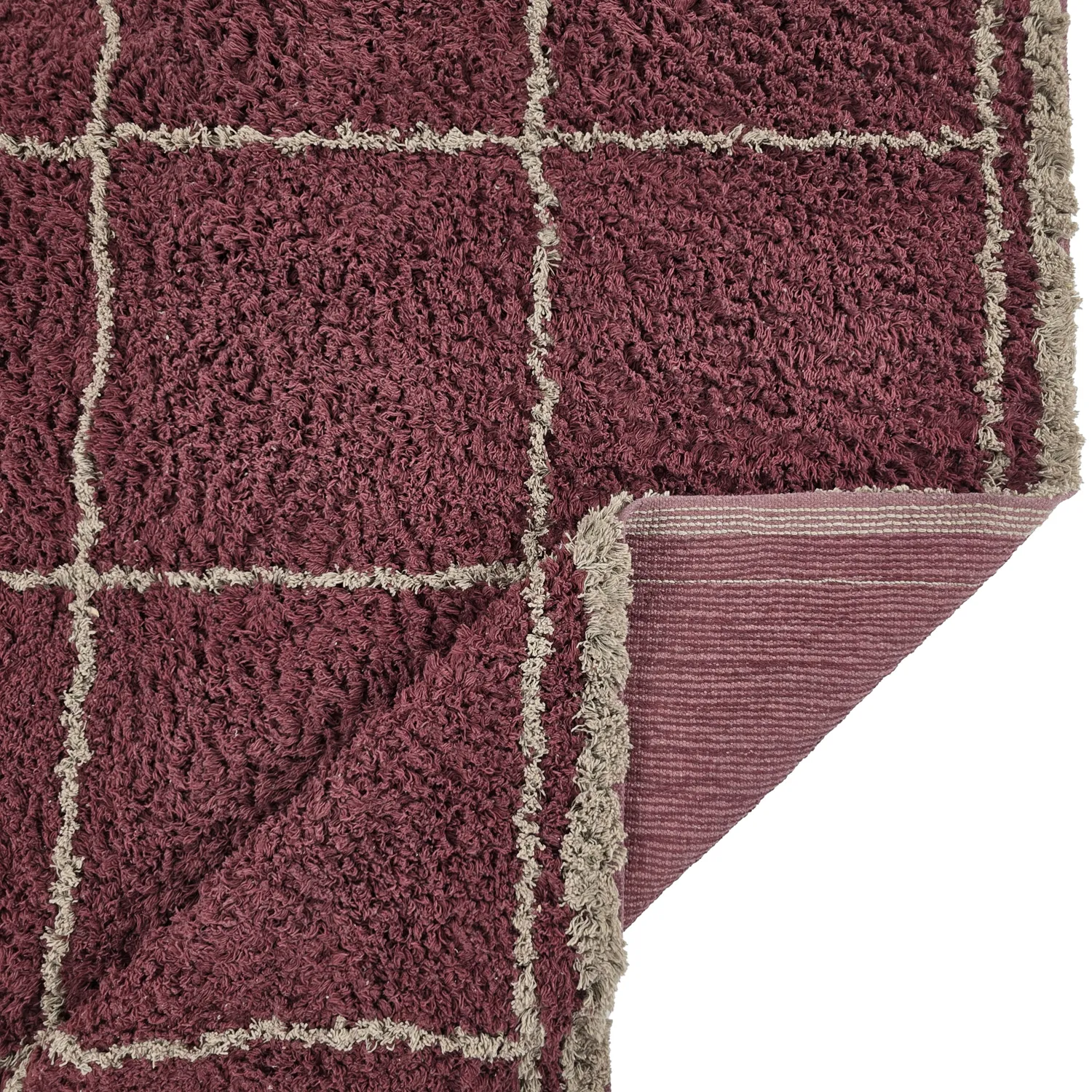 Hochflorteppiche - Lana Natural Cotton Shaggy (taupe/rot)