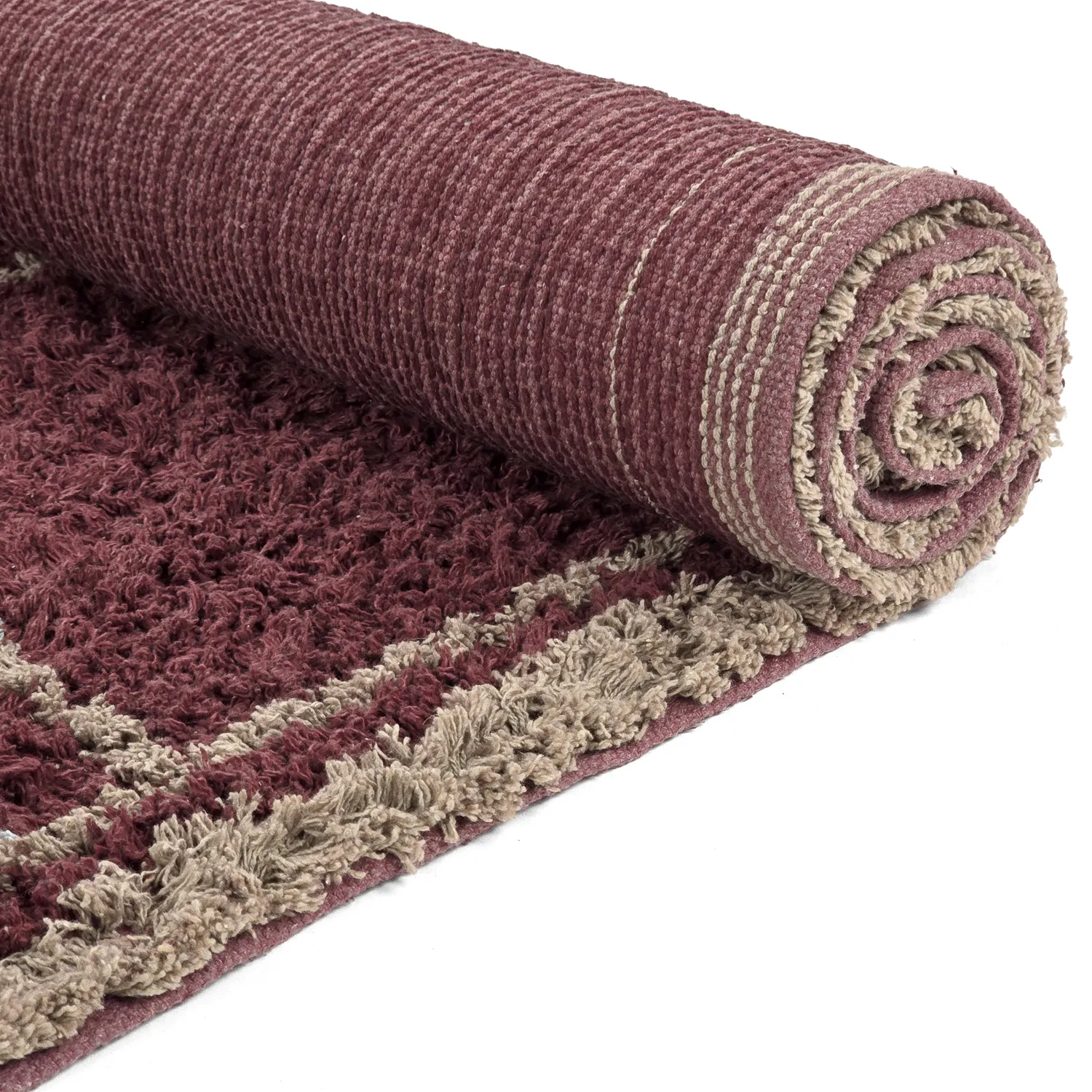 Hochflorteppiche - Lana Natural Cotton Shaggy (taupe/rot)