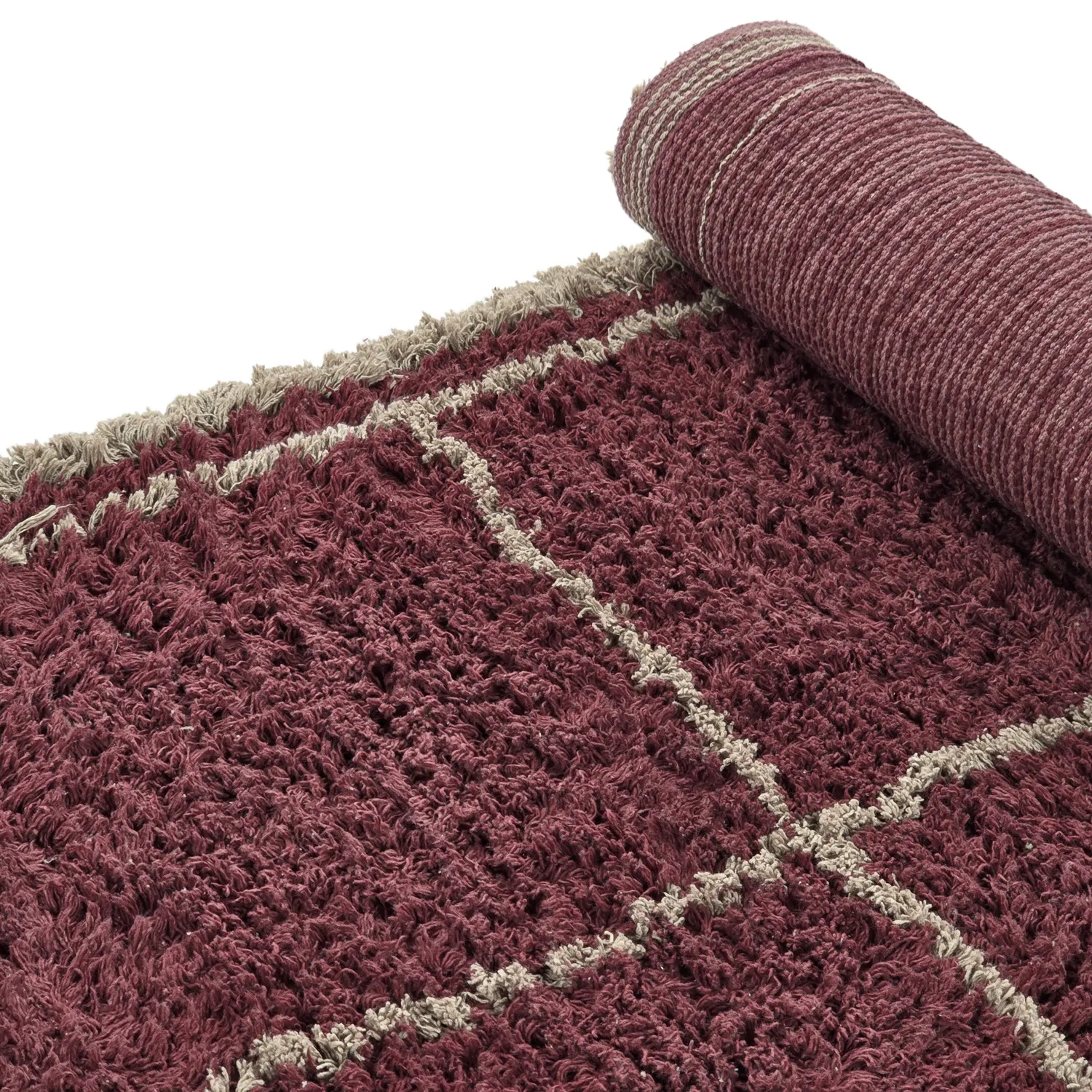 Hochflorteppiche - Lana Natural Cotton Shaggy (taupe/rot)
