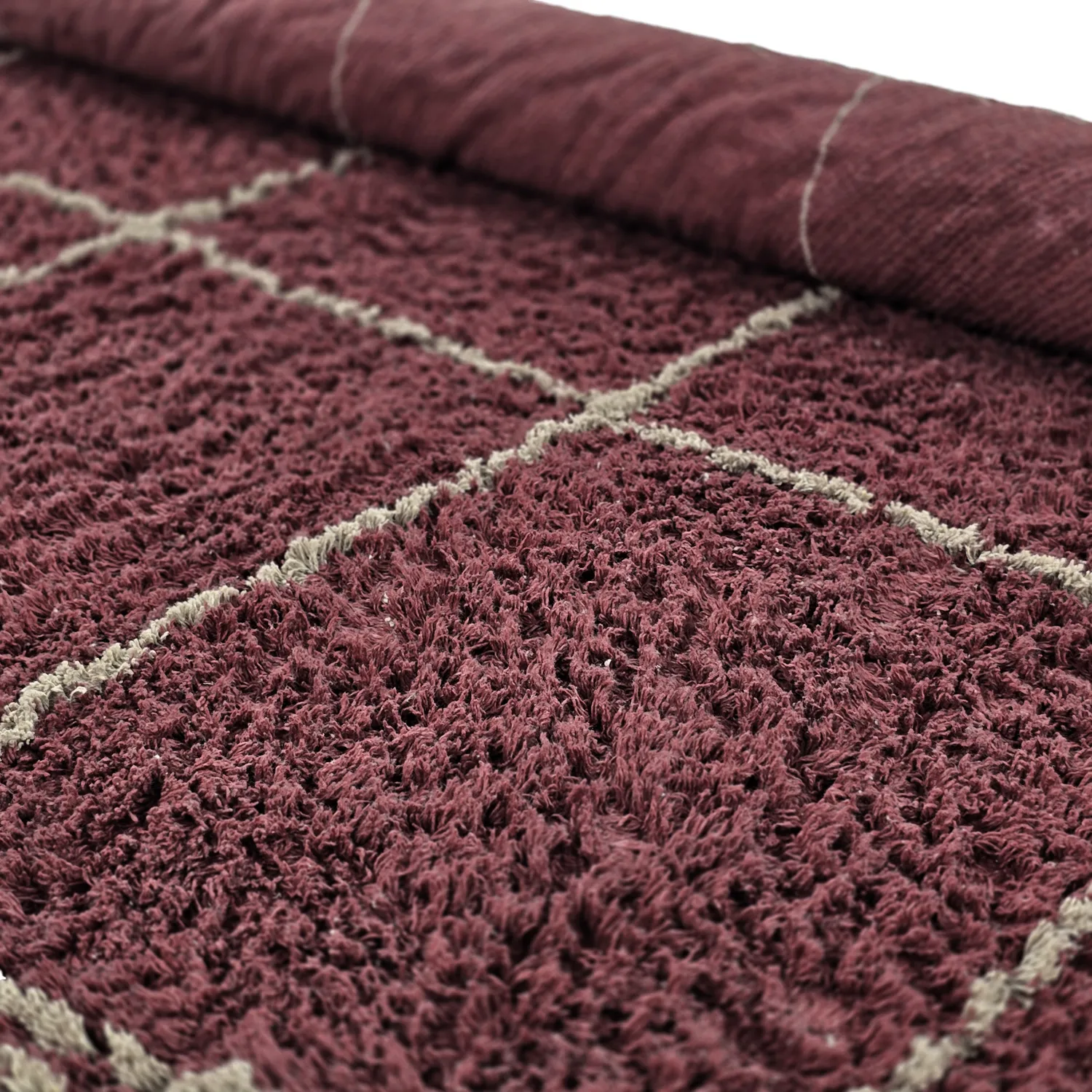Rund Teppich - Lana Natural Cotton Shaggy (taupe/rot)