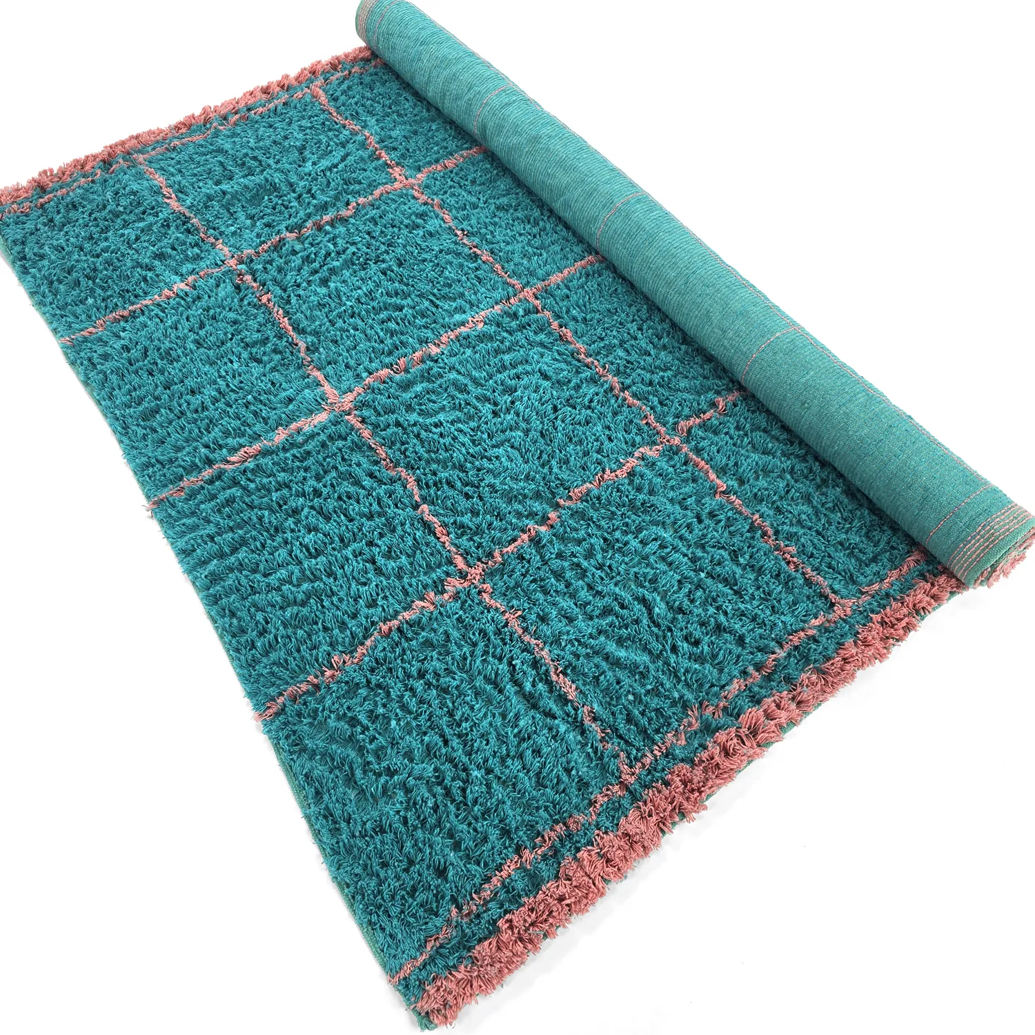 Hochflorteppiche - Lana Natural Cotton Shaggy (türkis/rosa)