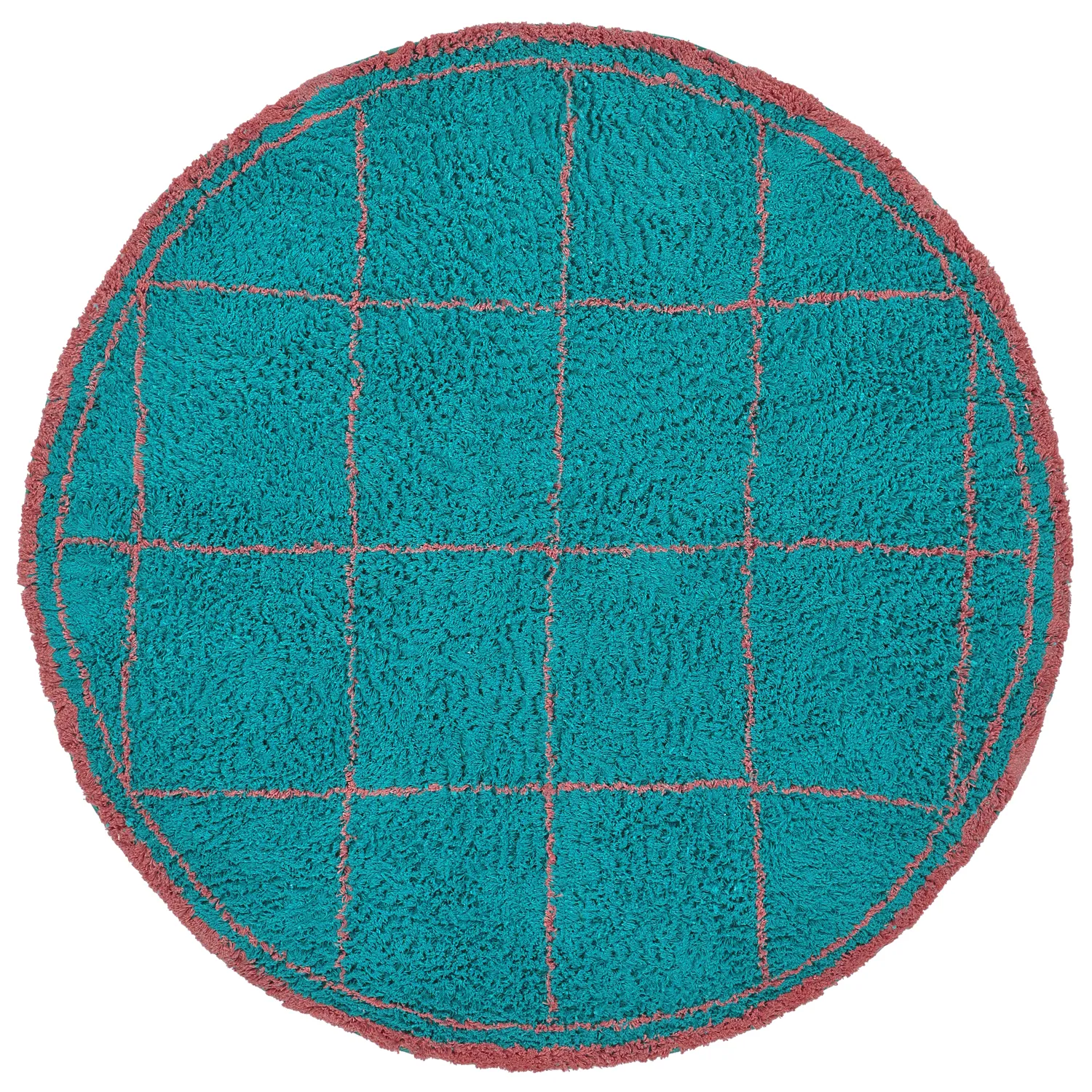Rund Teppich - Lana Natural Cotton Shaggy (türkis/rosa)