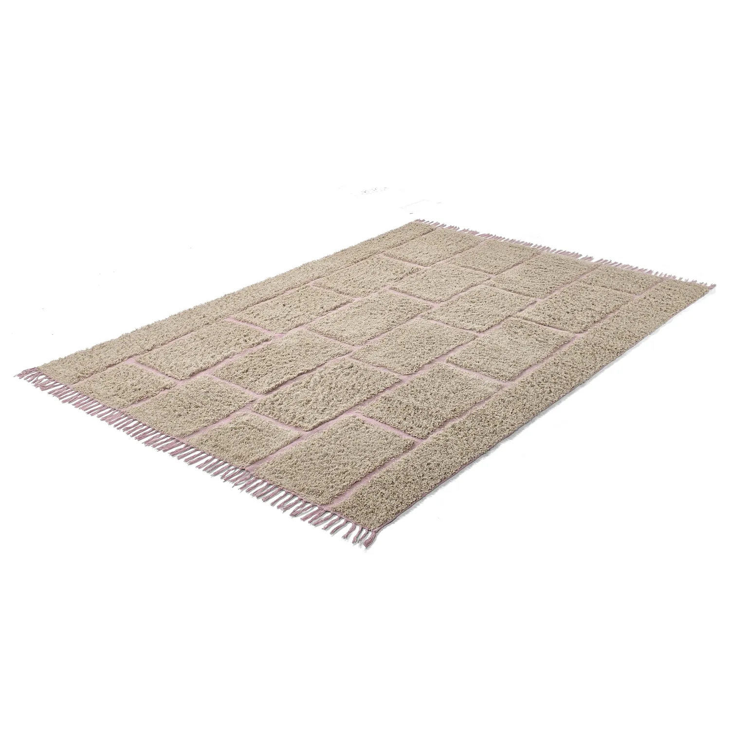 Hochflorteppiche - Lindley Natural Cotton Shaggy (beige/rosa)