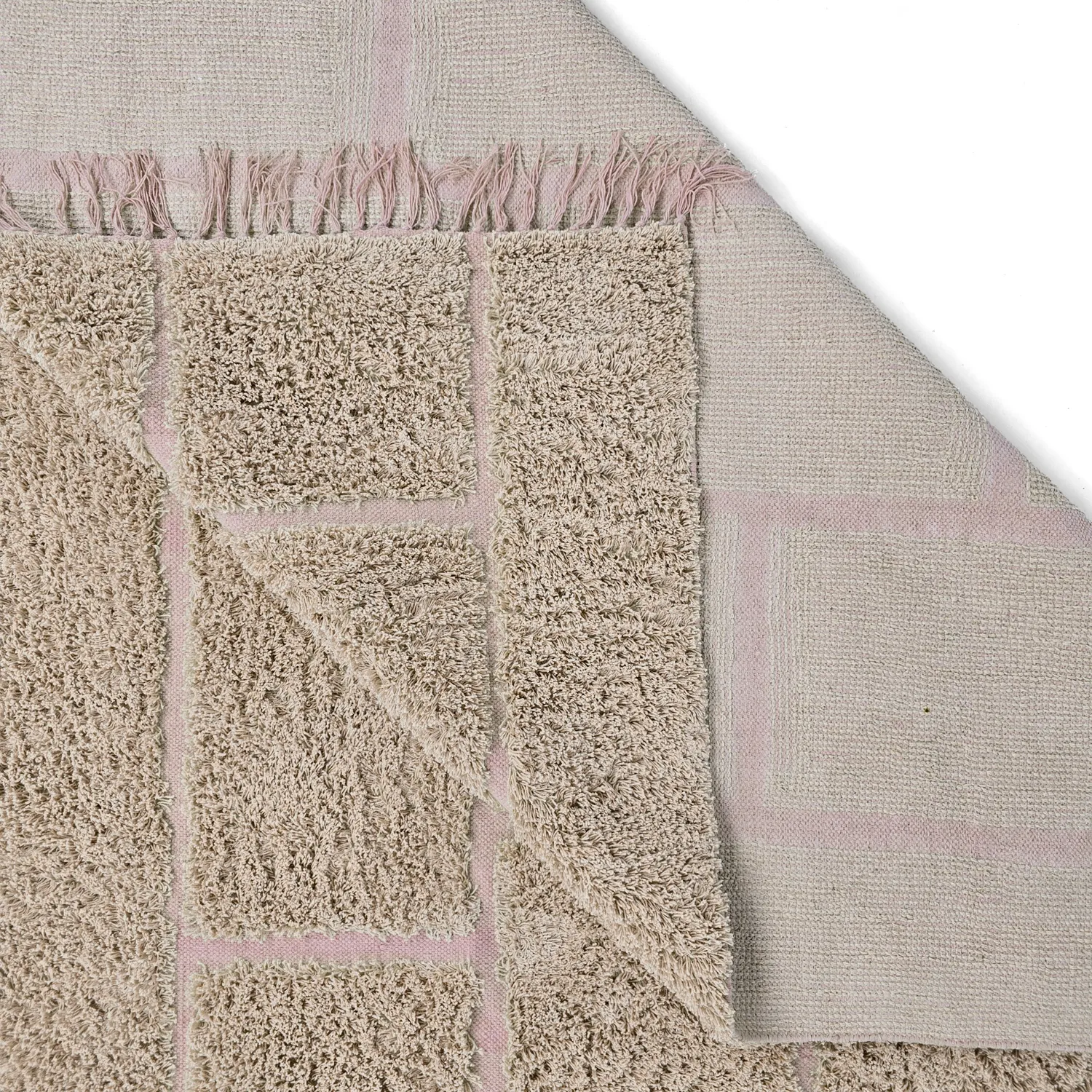 Hochflorteppiche - Lindley Natural Cotton Shaggy (beige/rosa)