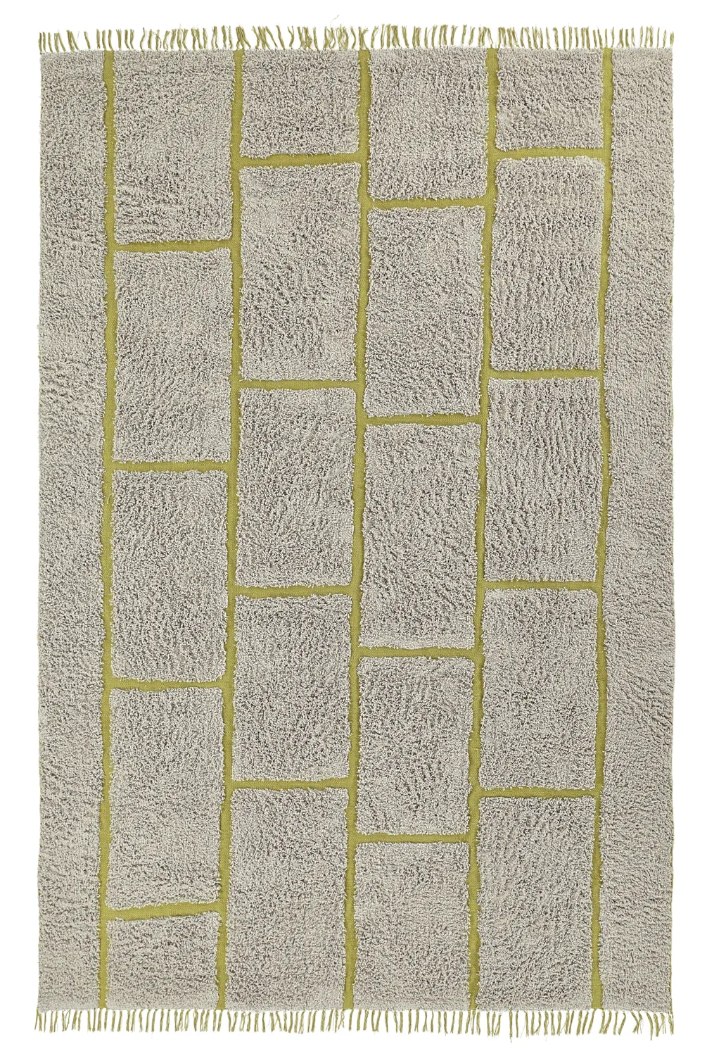 Hochflorteppiche - Lindley Natural Cotton Shaggy (greige/grün)
