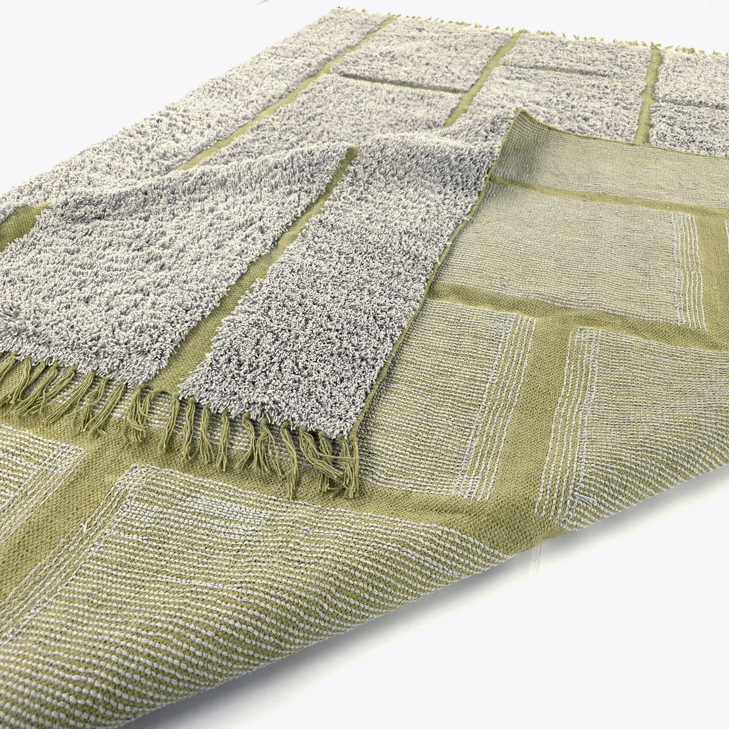 Hochflorteppiche - Lindley Natural Cotton Shaggy (greige/grün)