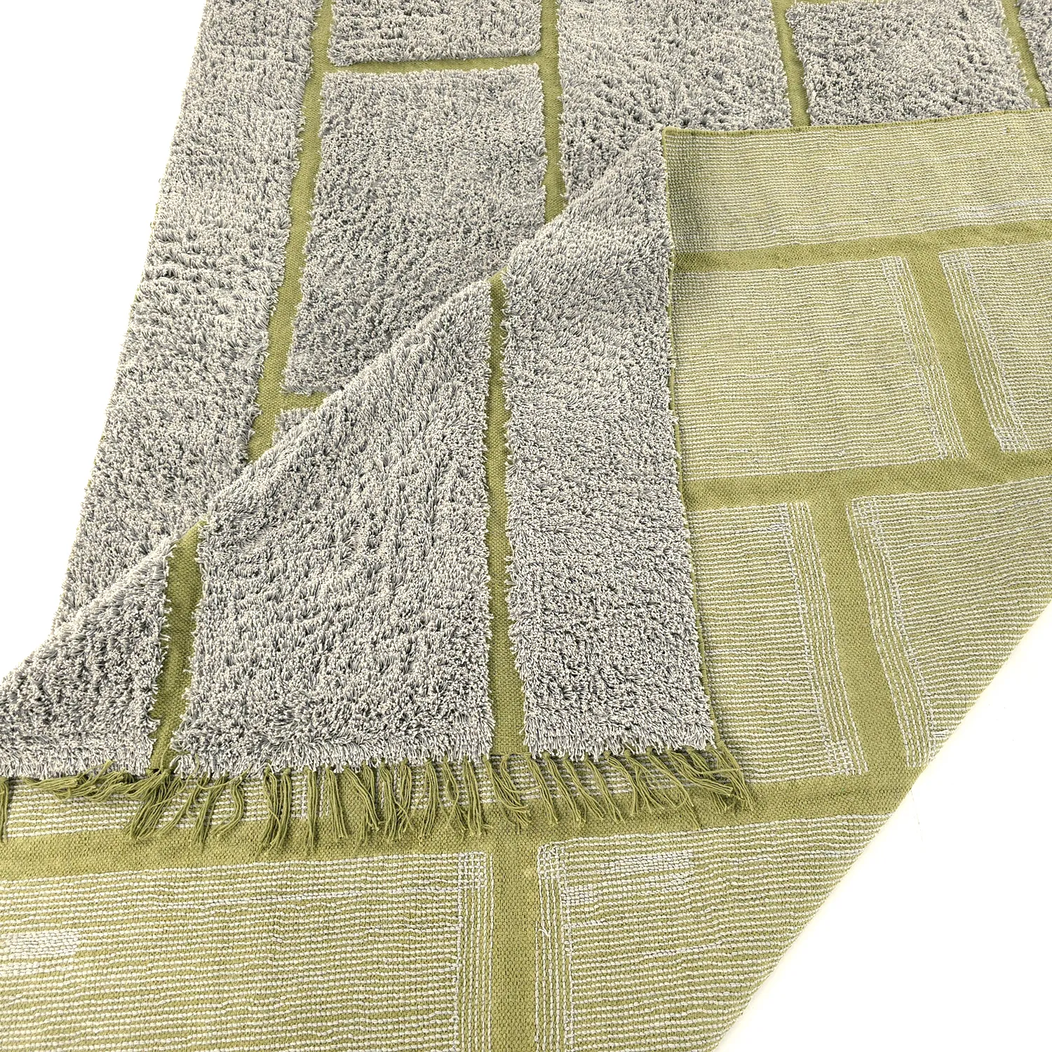 Hochflorteppiche - Lindley Natural Cotton Shaggy (greige/grün)