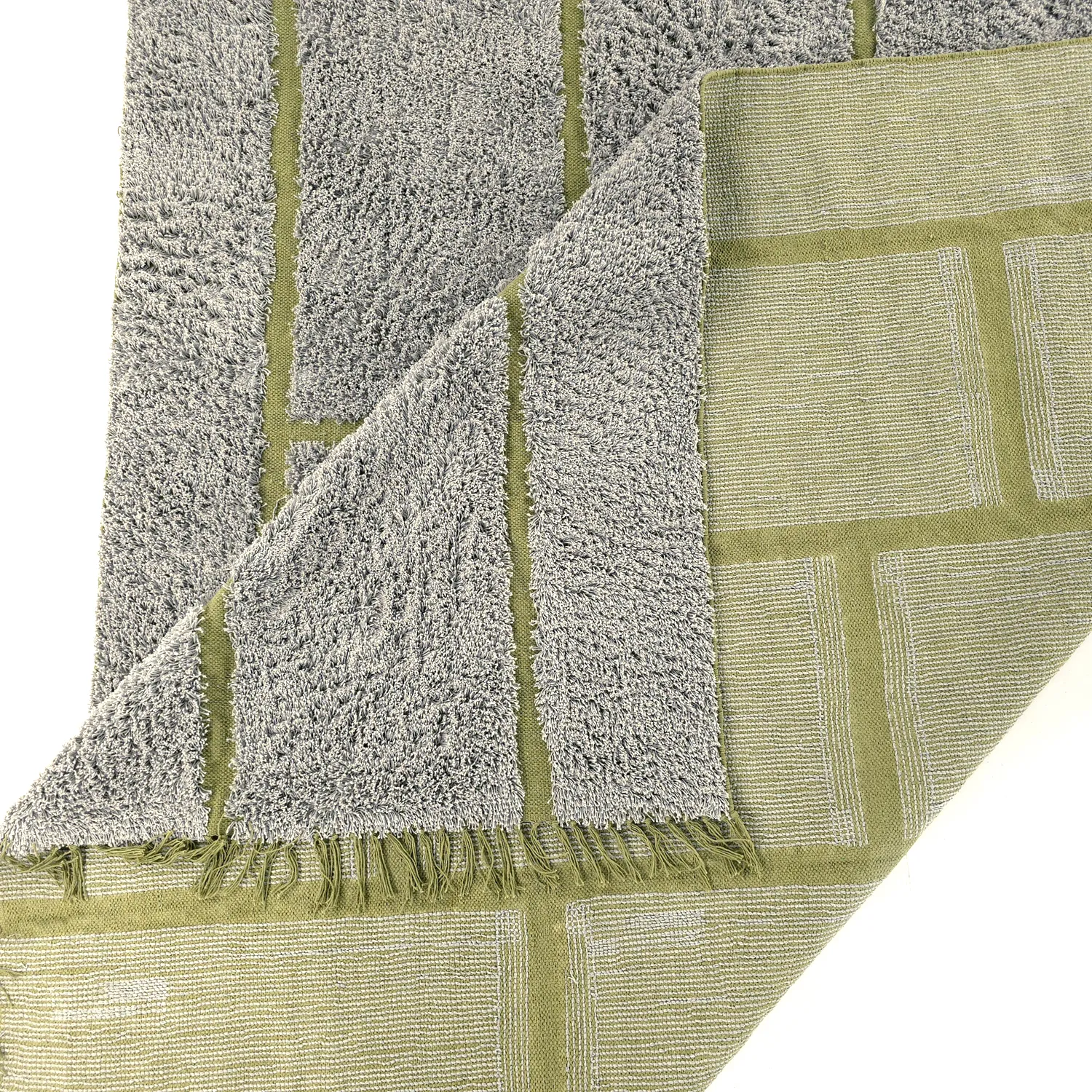 Hochflorteppiche - Lindley Natural Cotton Shaggy (greige/grün)