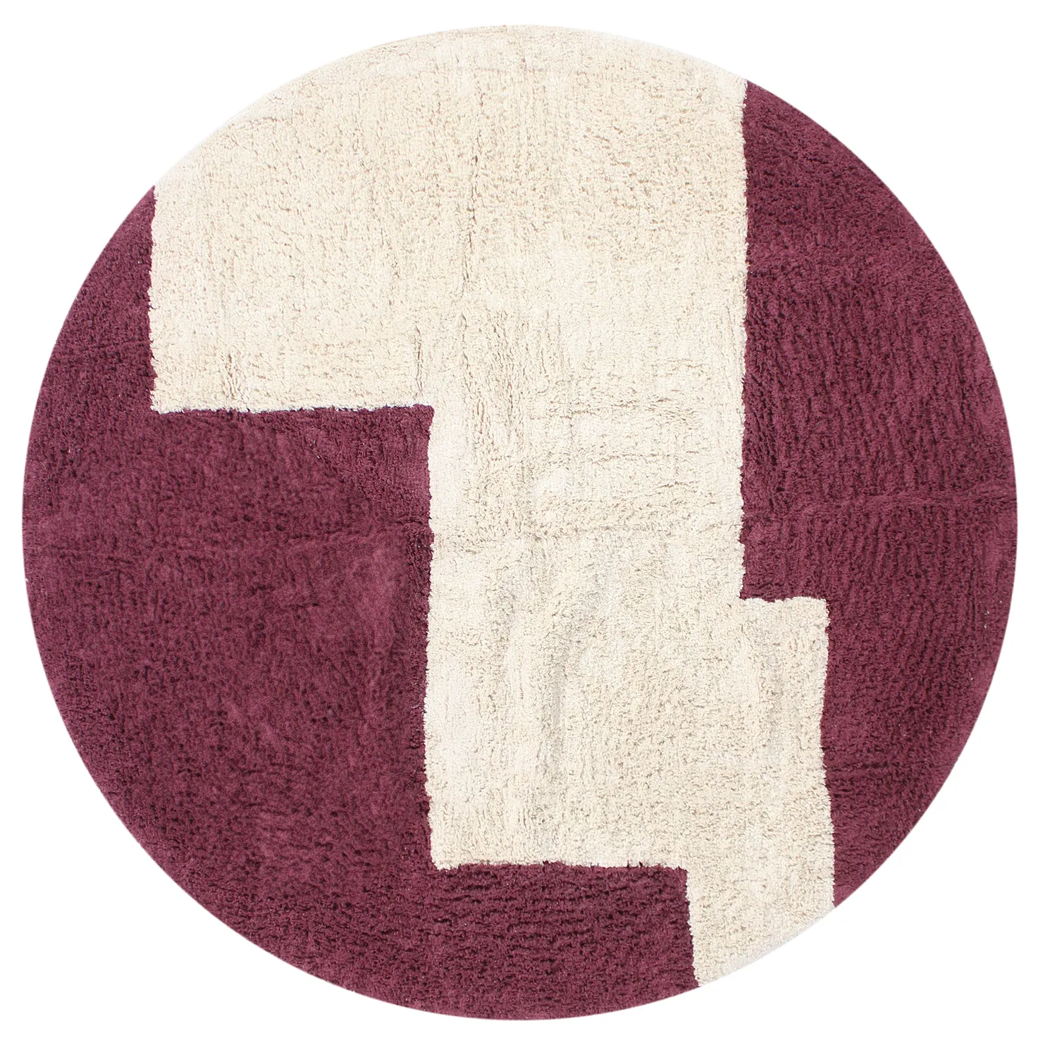 Runde Teppiche - Ricco Natural Cotton Shaggy (offwhite/Burgund)