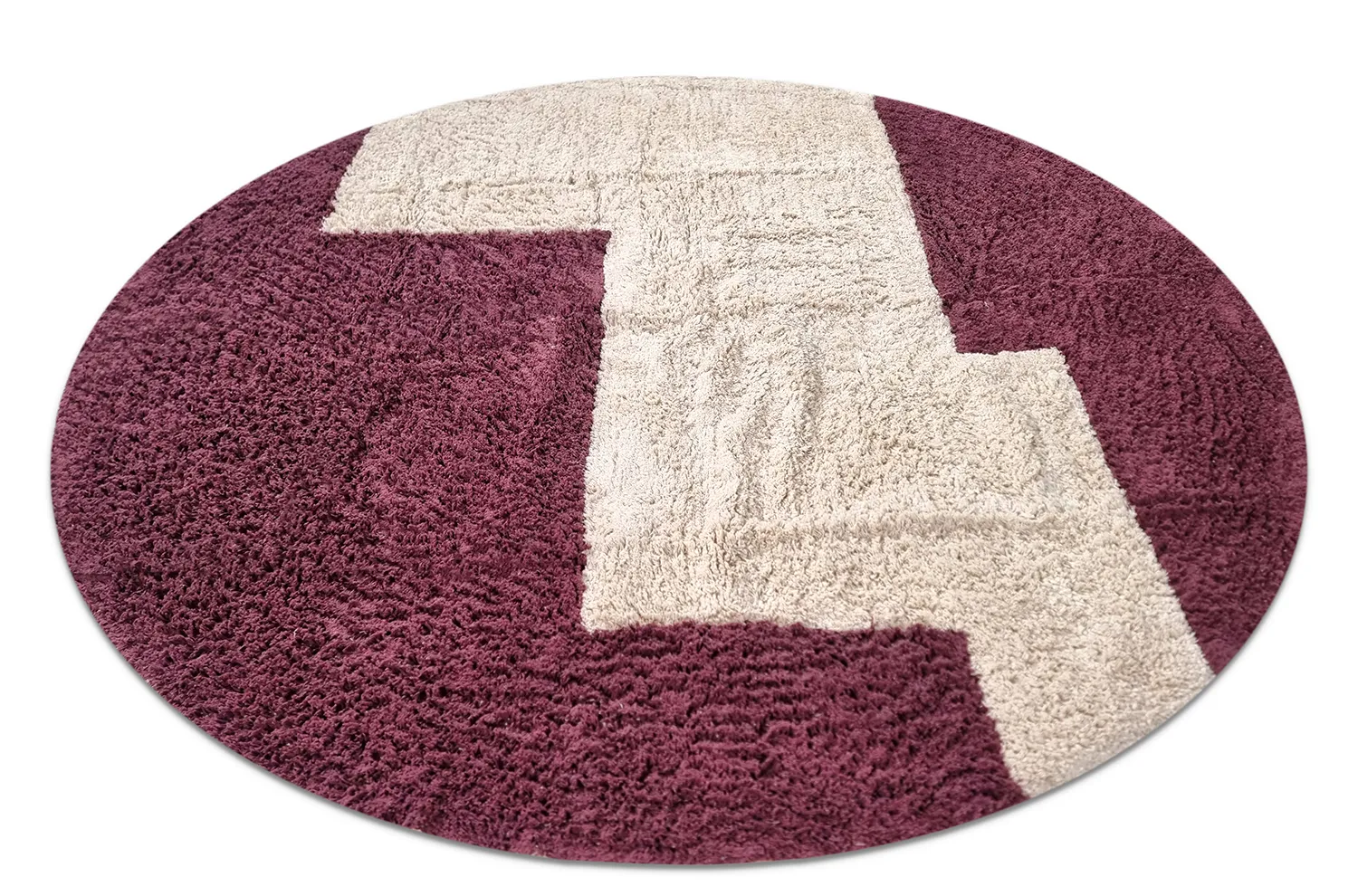 Runde Teppiche - Ricco Natural Cotton Shaggy (offwhite/Burgund)