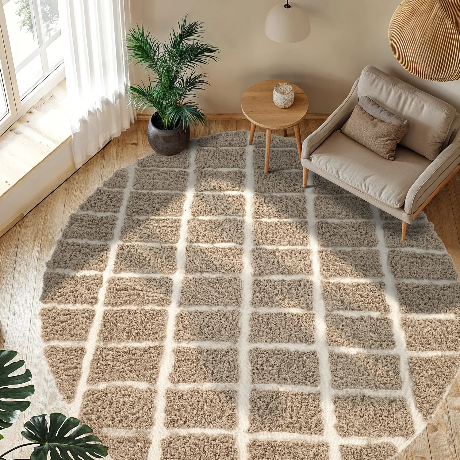 Rund Teppich - Zola Natural Cotton Shaggy (beige)