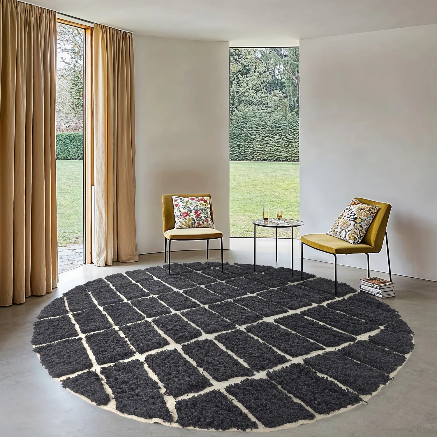 Rund Teppich - Zola Natural Cotton Shaggy (dunkelgrau)