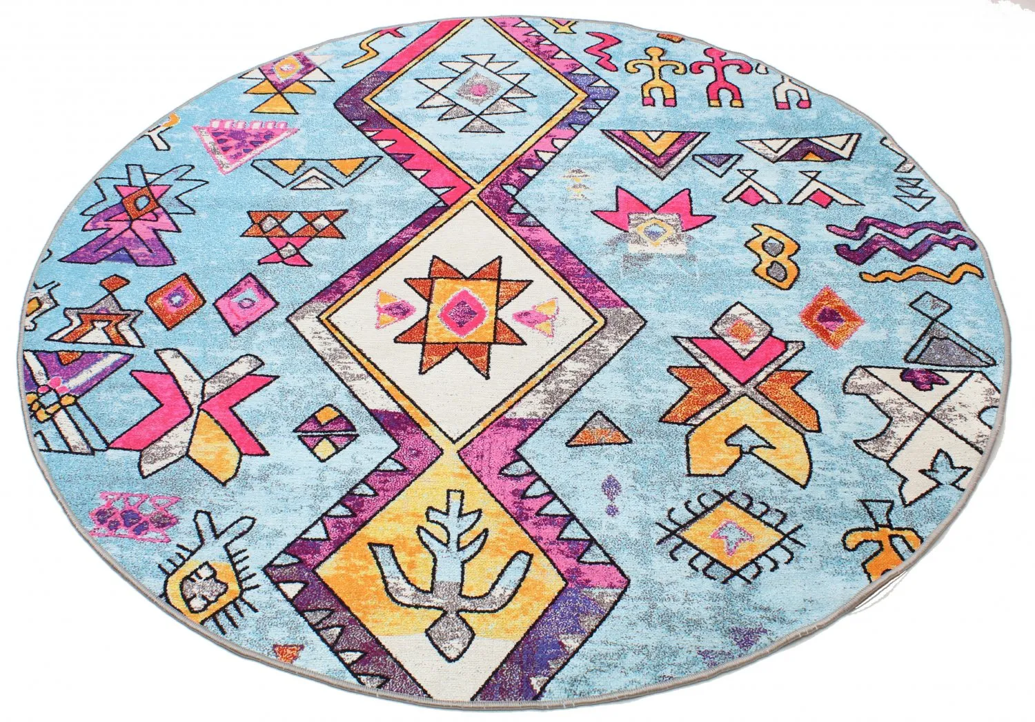 Rund Teppich - Misare (blau/bunt)