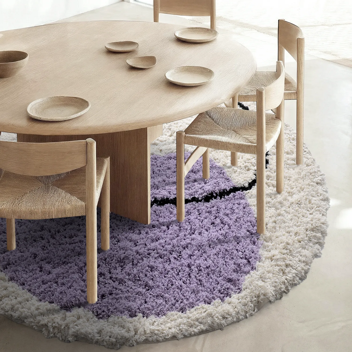 Rund Teppich - Naousa Natural Cotton Shaggy (mehrfarbig)