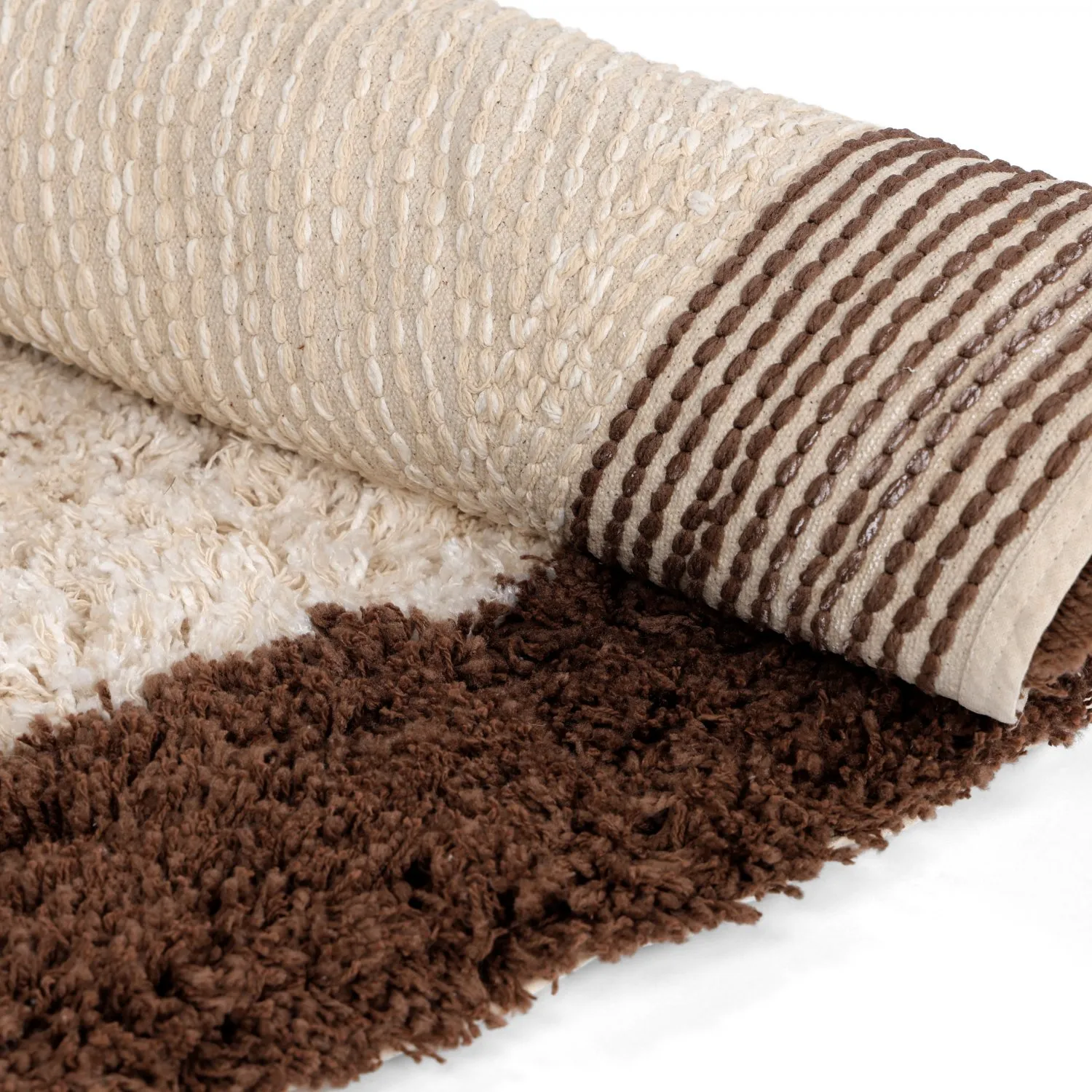 Rund Teppich - Sagres Natural Cotton Shaggy (offwhite/braun)
