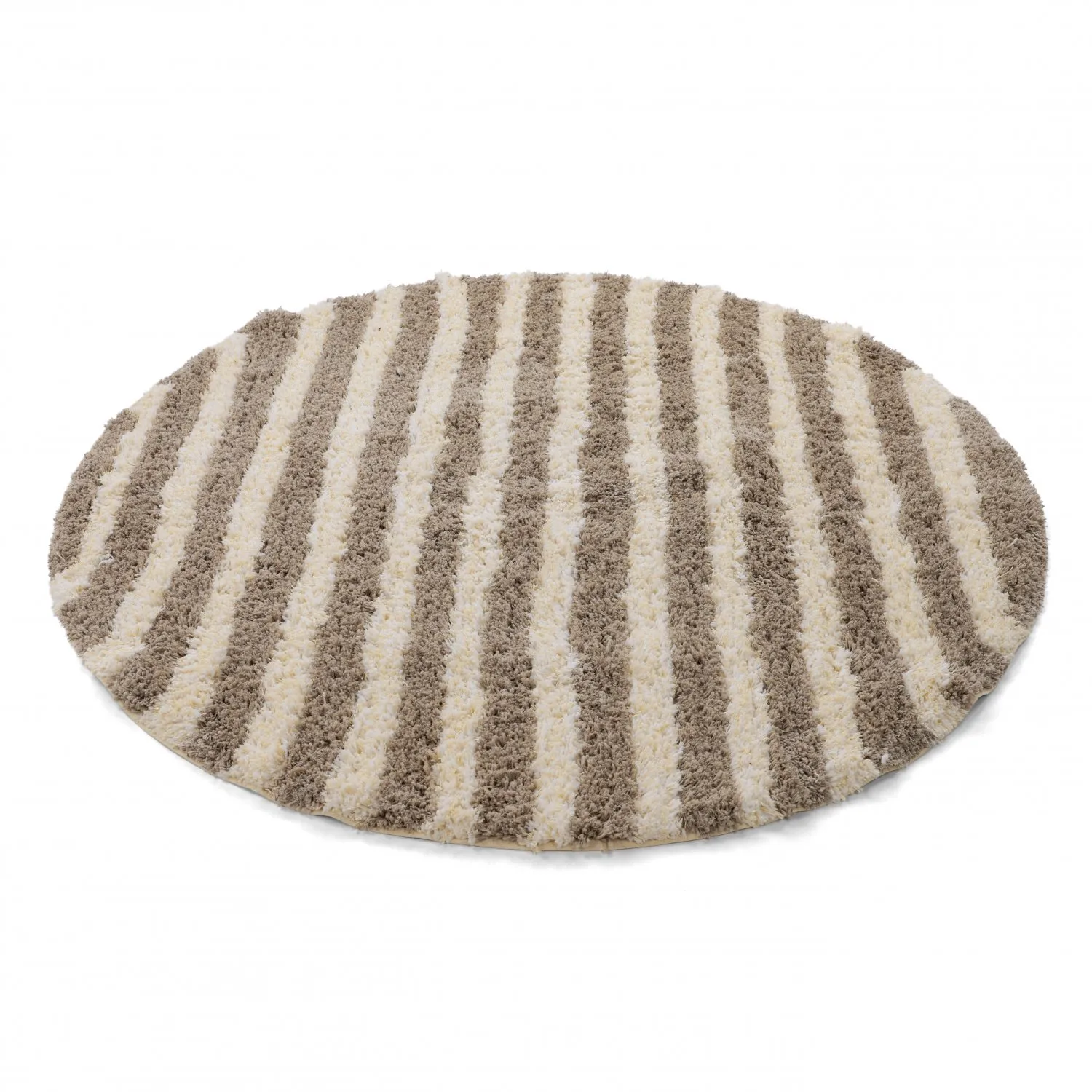 Rund Teppich - Thira Stripe Cotton Shaggy (creme/taupe)