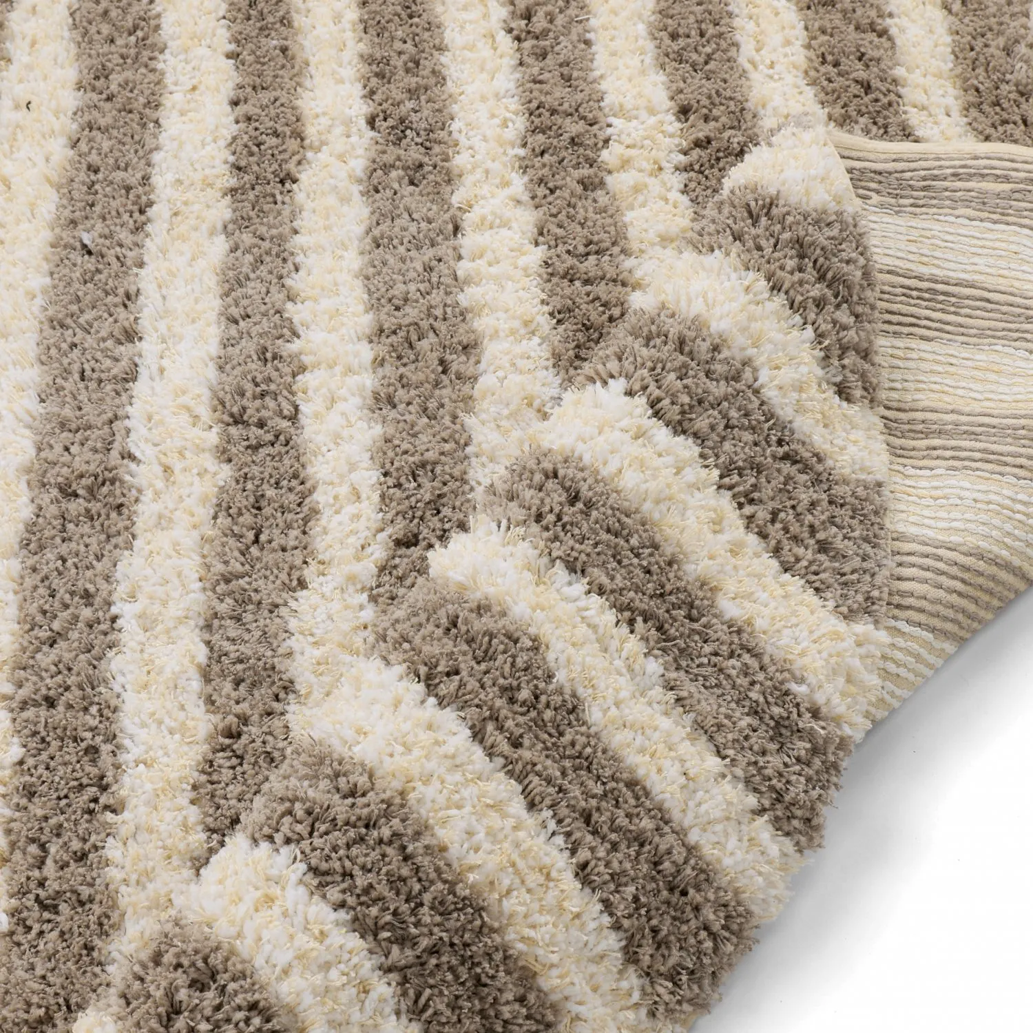 Rund Teppich - Thira Stripe Cotton Shaggy (creme/taupe)