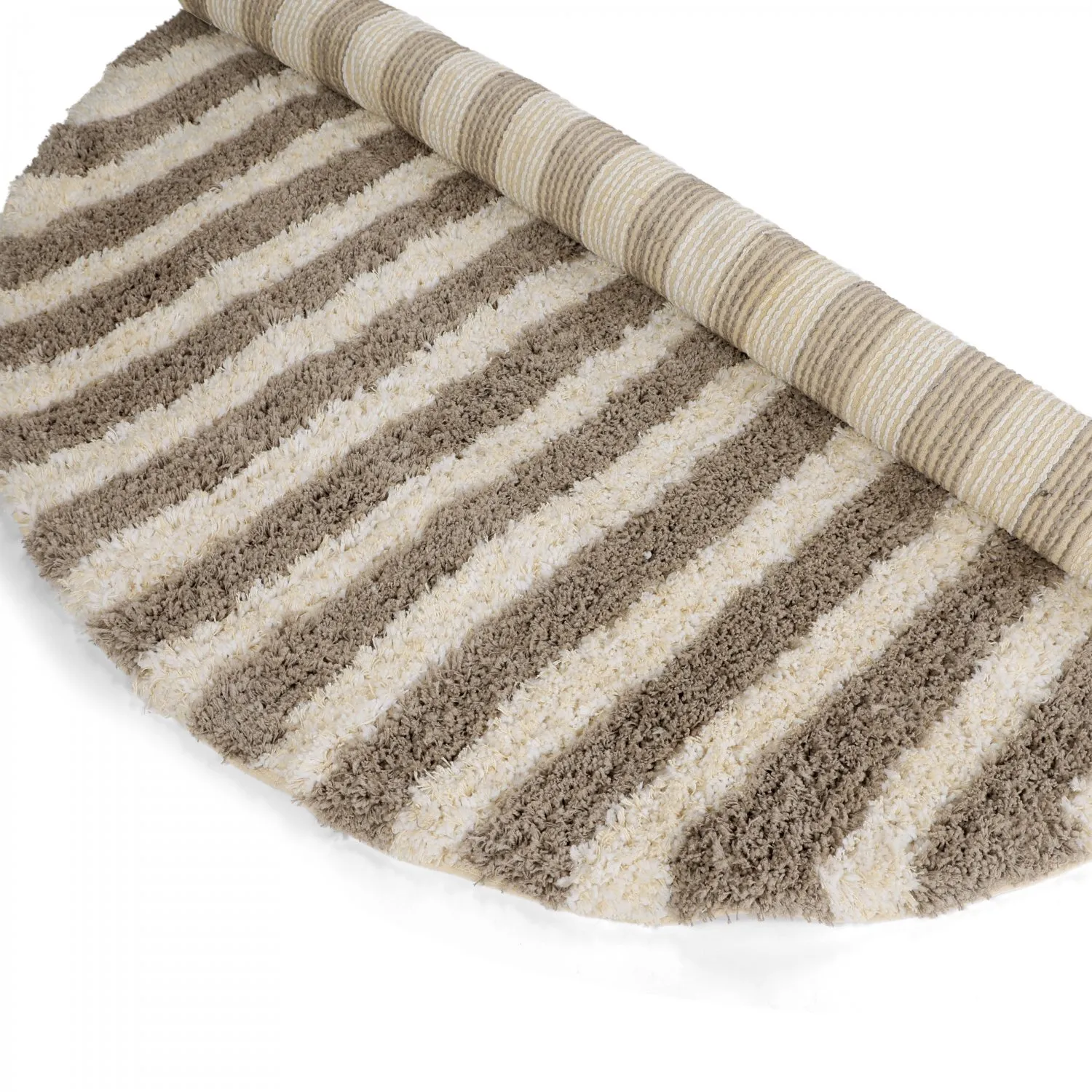 Rund Teppich - Thira Stripe Cotton Shaggy (creme/taupe)