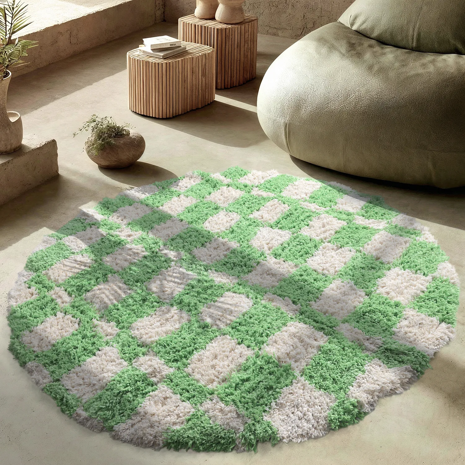 Rund Teppich - Atrani Natural Cotton Shaggy (grün)