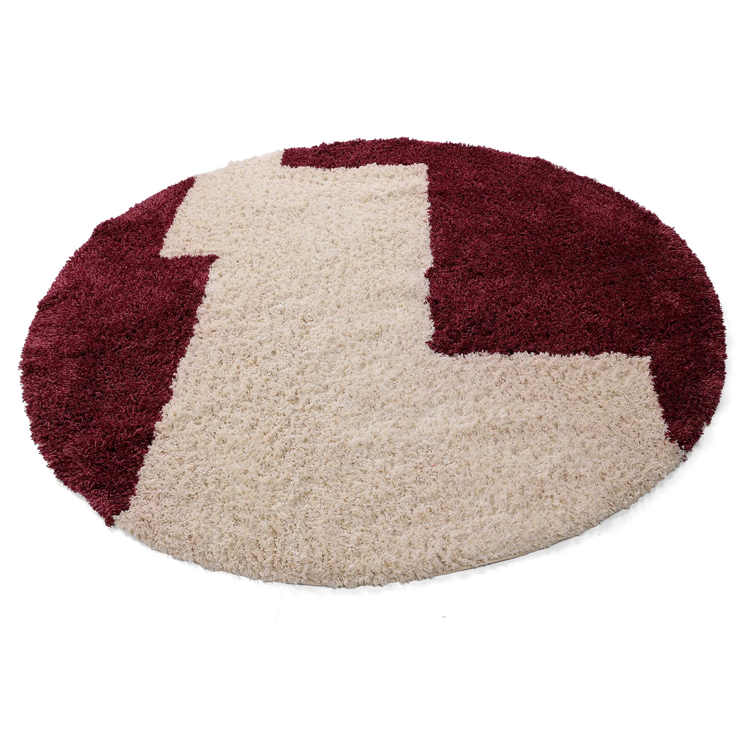Rund Teppich - Begur Natural Cotton Shaggy (offwhite/burgunder)